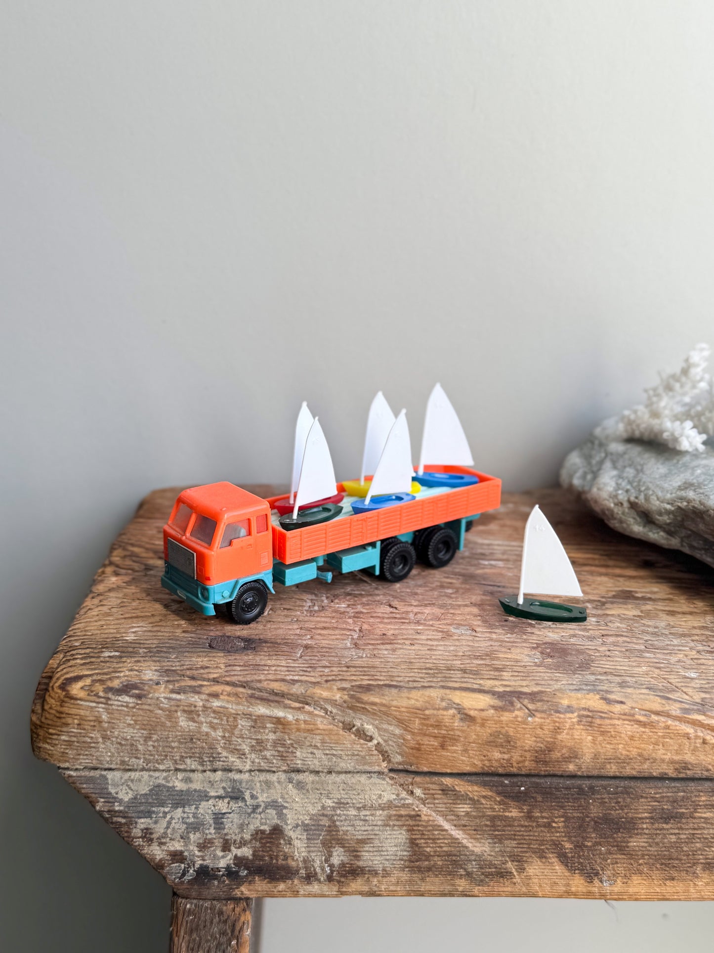 Vintage 1960s Plastic Toy – Sailboat Transport Truck