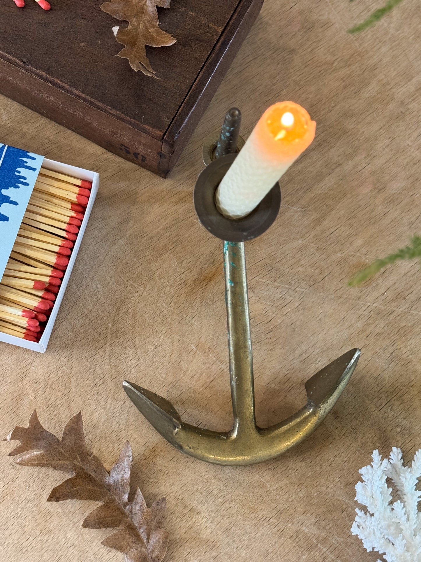 Large Vintage Solid Brass Ship’s Anchor Candlestick Holder