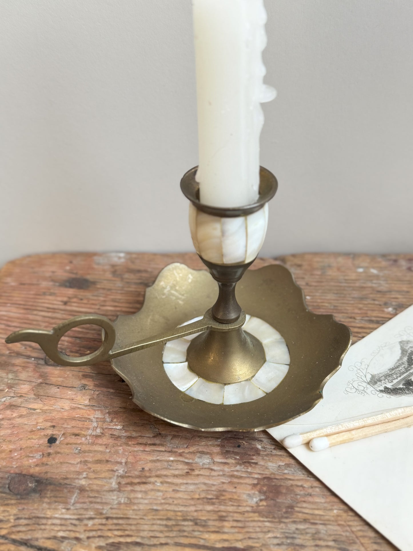 Vintage Brass & Mother of Pearl Chamberstick