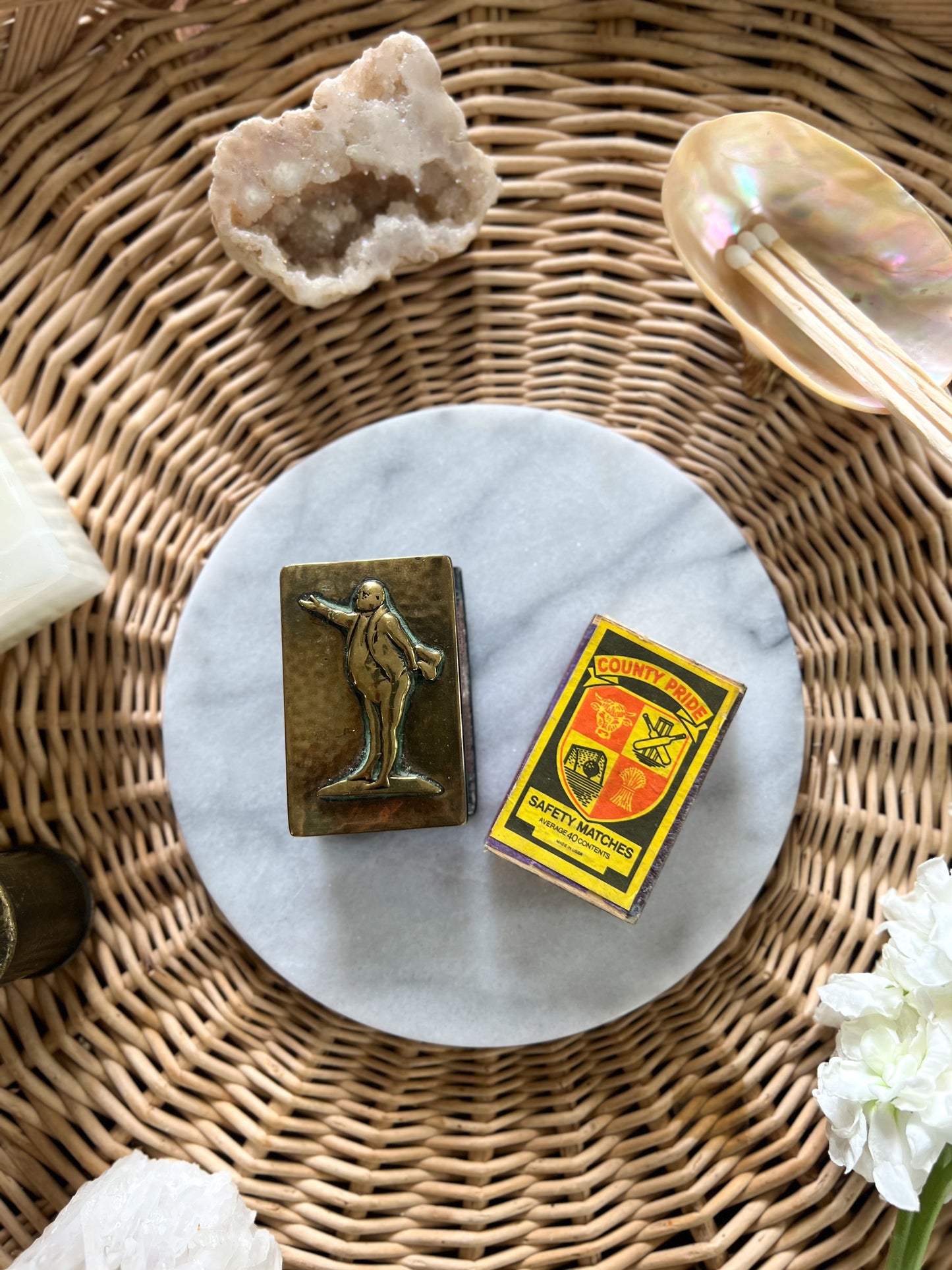 Vintage Brass Opera Singer Match Box Cover