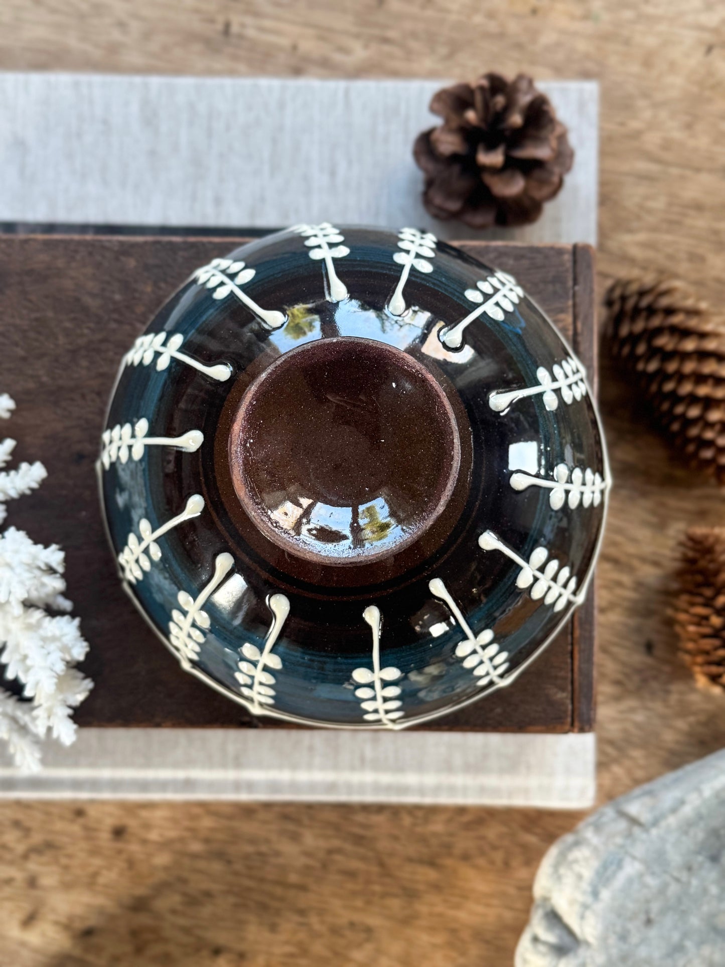 Rare Vintage Welsh Studio Pottery Slipware Bowl, Mid-1950s Llangollen by Rhys & Jean Powell