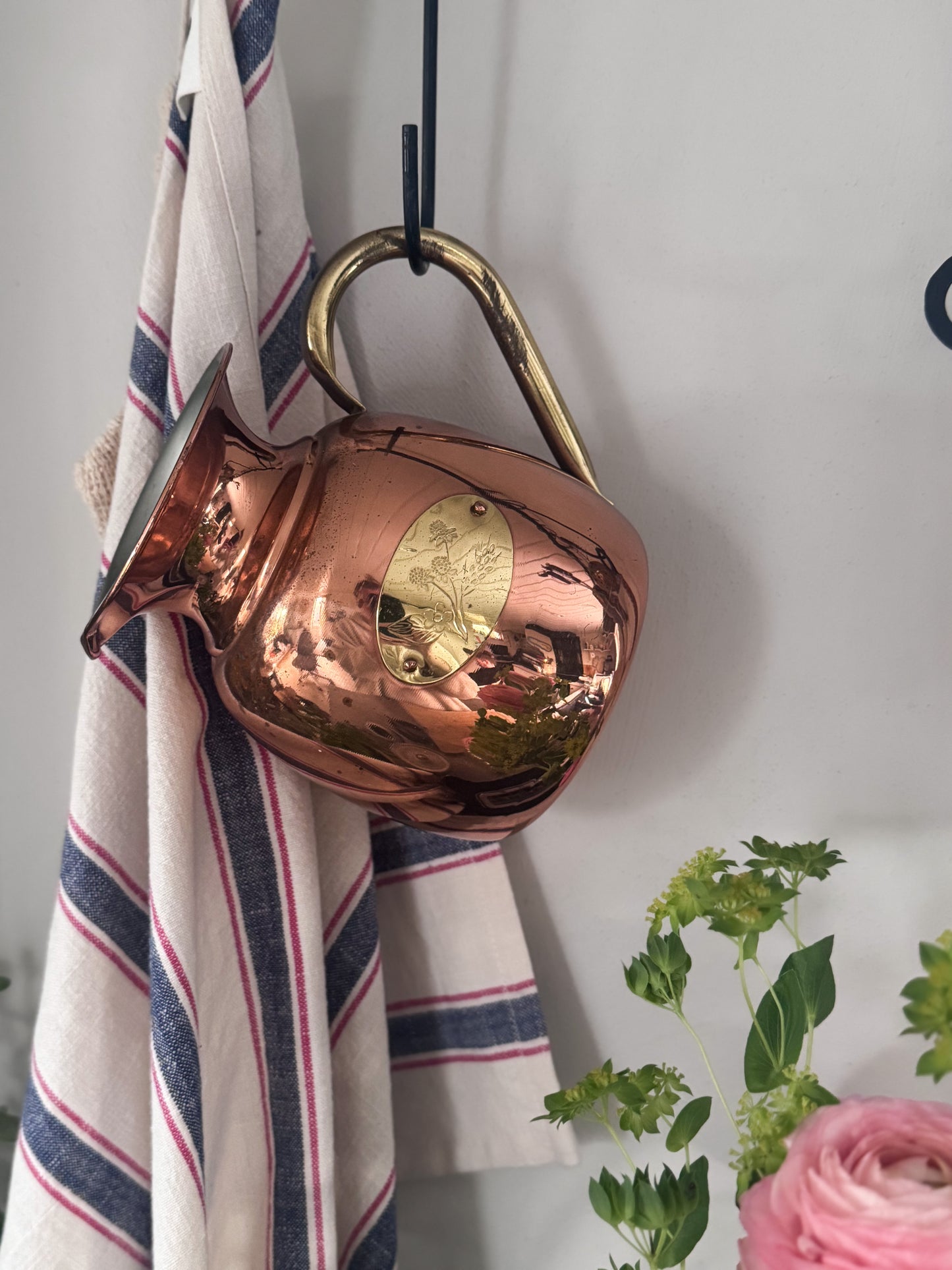 Vintage Copper & Brass Floral Etched Jug