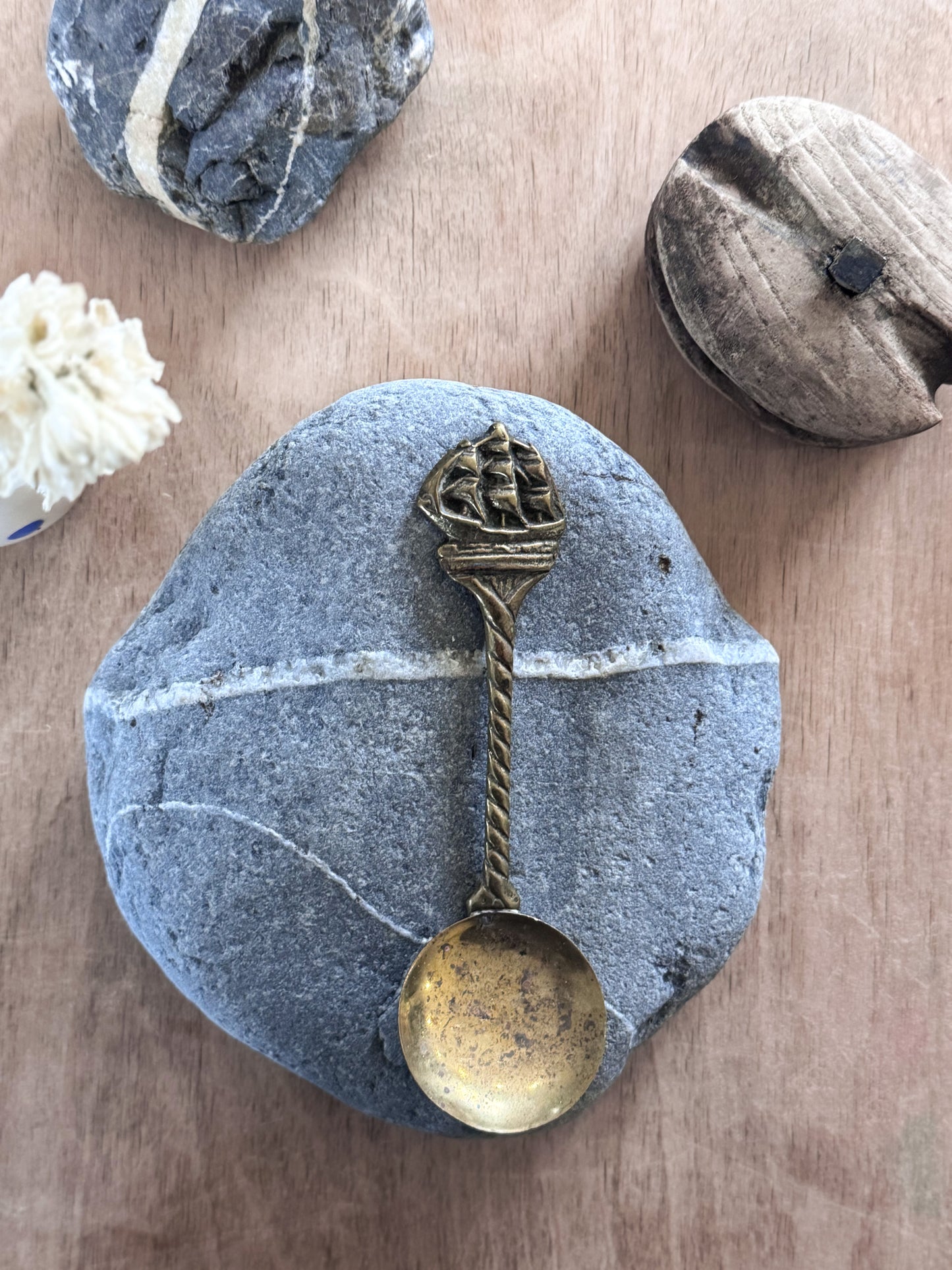 Vintage Solid Brass Sailing Ship Spoon