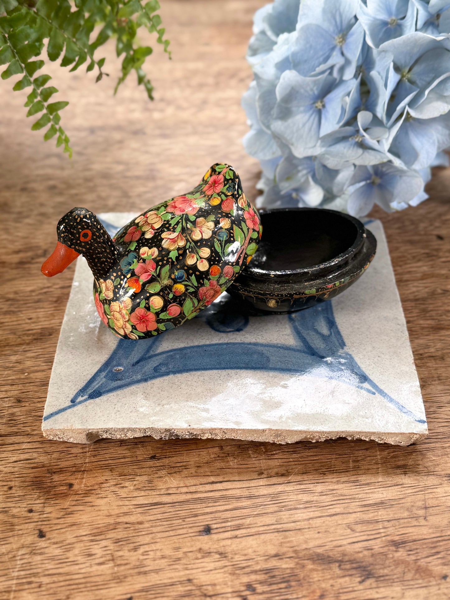 Vintage Hand-Painted Papier-Mâché Duck Trinket Box