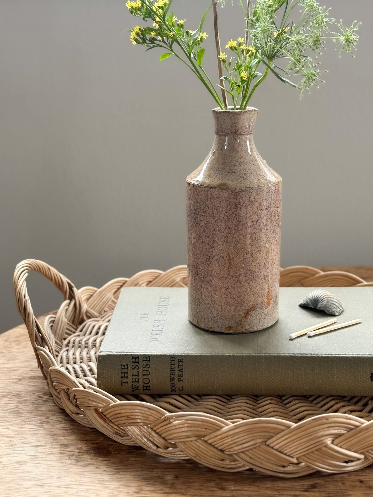 Antique Stoneware Bottle with Pinky-Lilac Speckled Glaze