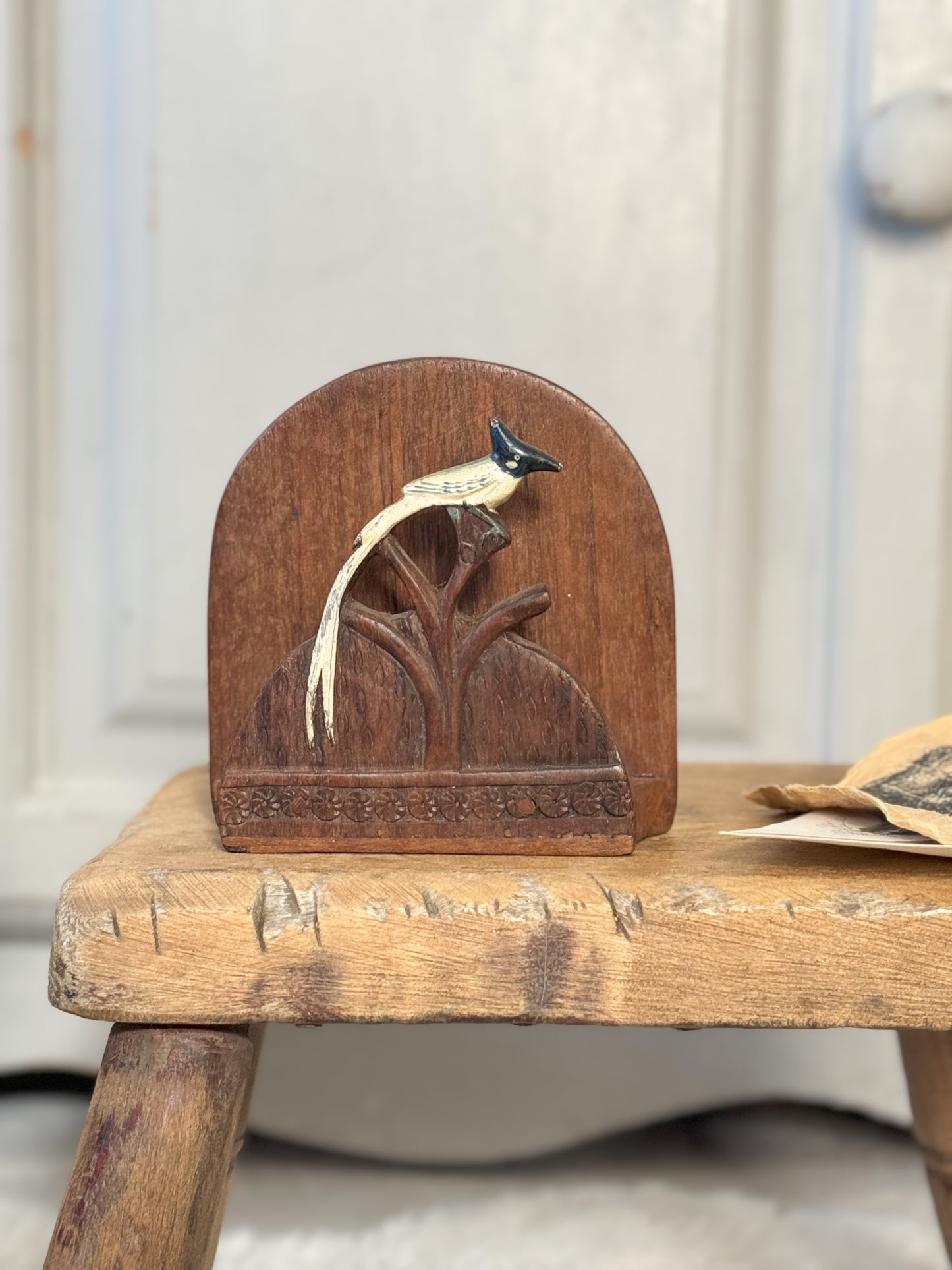 Hand-Carved & Painted Wooden Bird Letter Rack