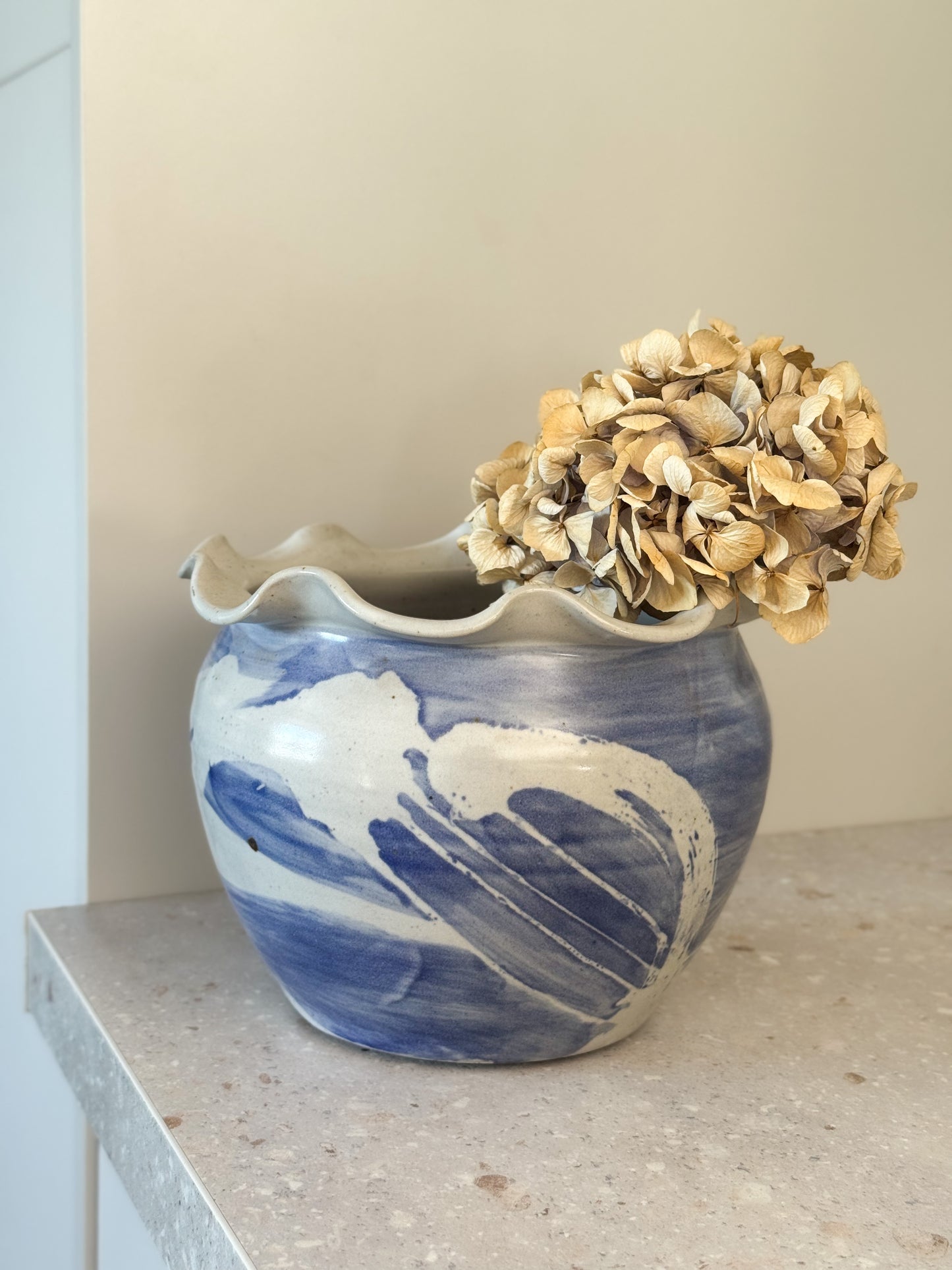 Rare Large Studio Pottery Scalloped Planter by Monkleigh Pottery, North Devon
