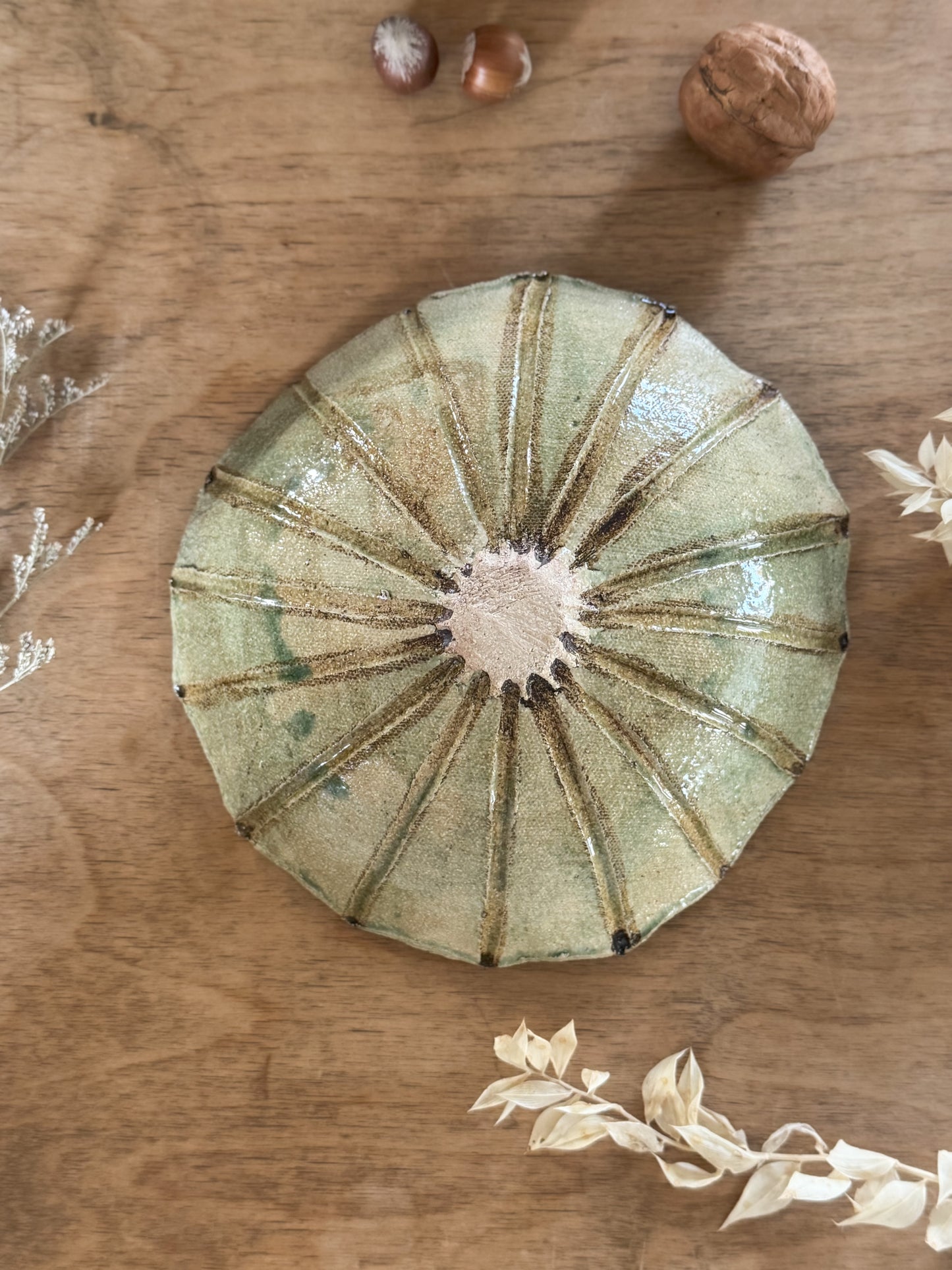 Vintage Studio Pottery Impressed Fern Botanical Bowl