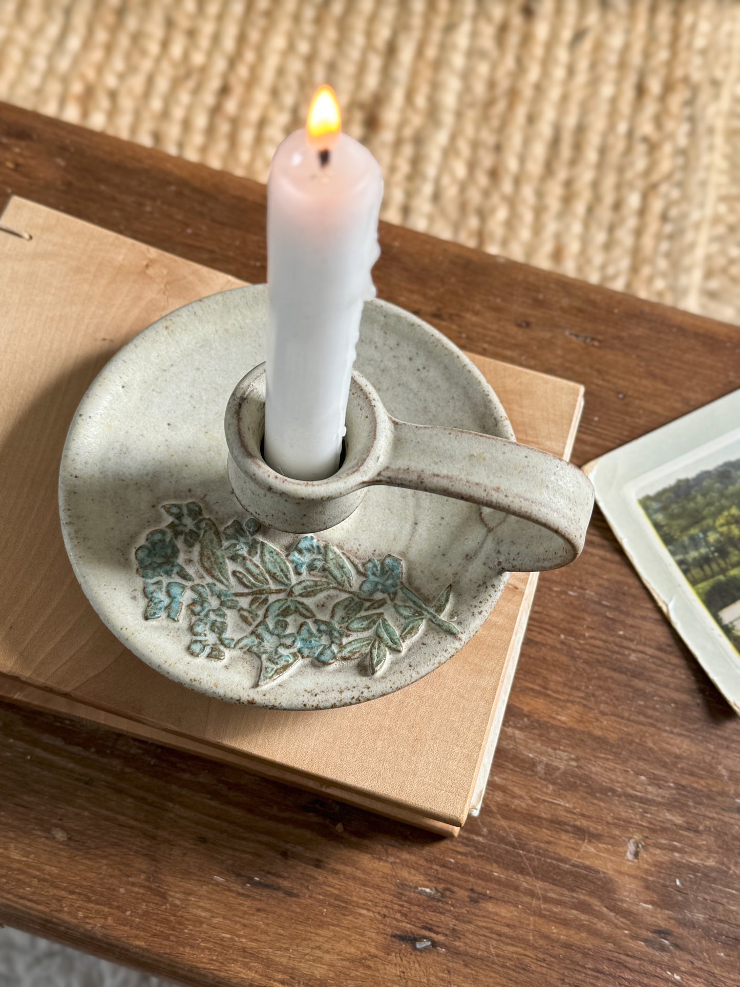 Tregaron Welsh Studio Pottery ‘Forget Me Not’ Chamberstick
