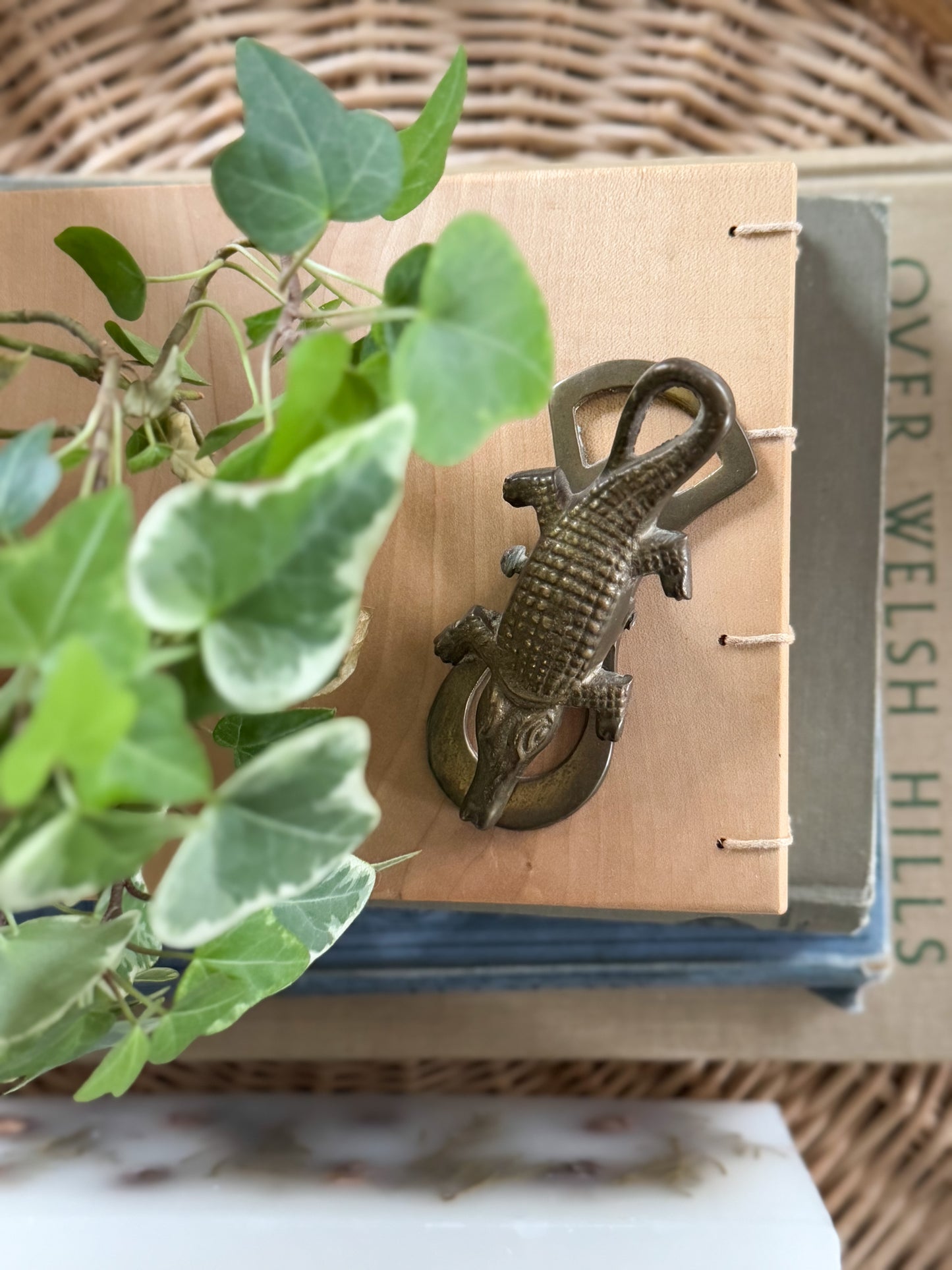 Vintage Solid Brass Crocodile Letter Clip / Bottle Opener