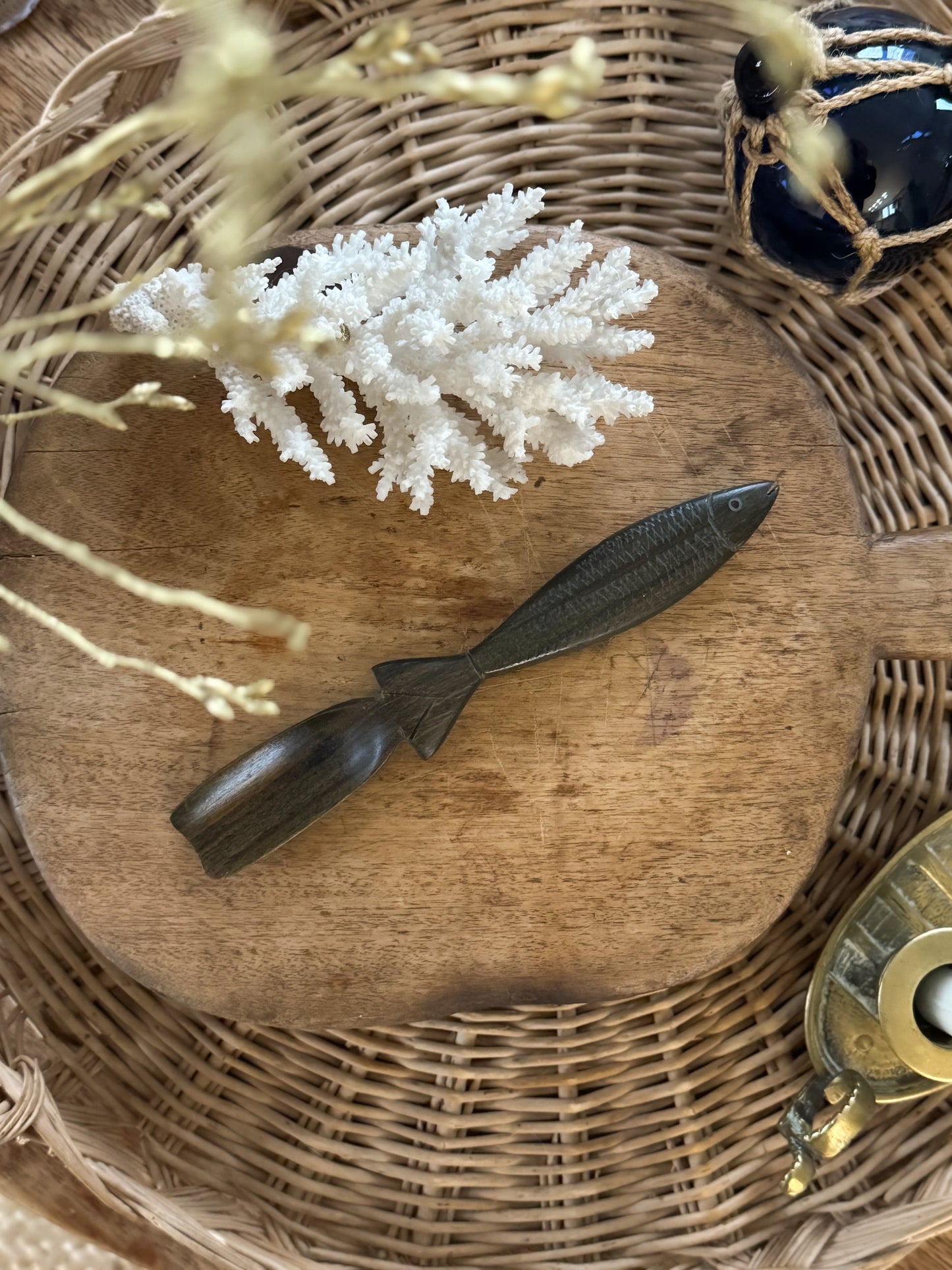 Vintage Hand-Carved Treen Fish Spoon