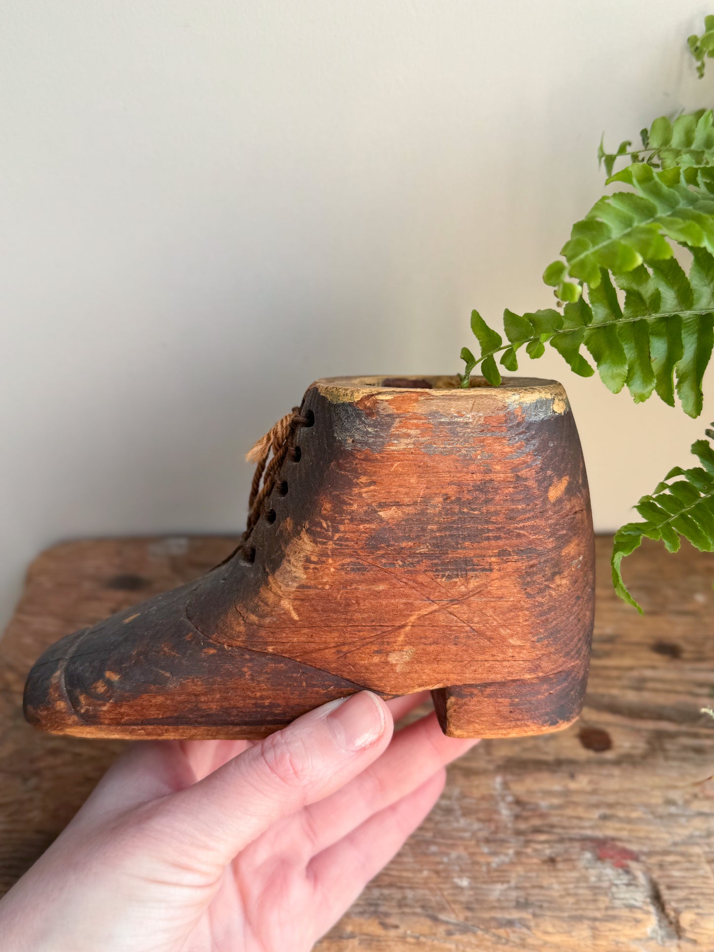 Antique Victorian Hand-Carved Treen Boot Shaped Inkwell