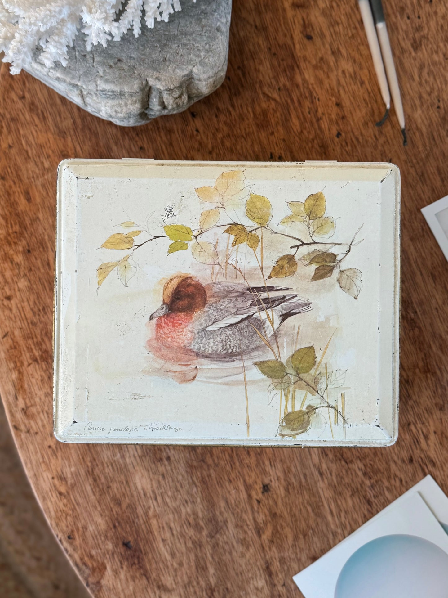 Vintage Enamel Tin with Duck Illustration