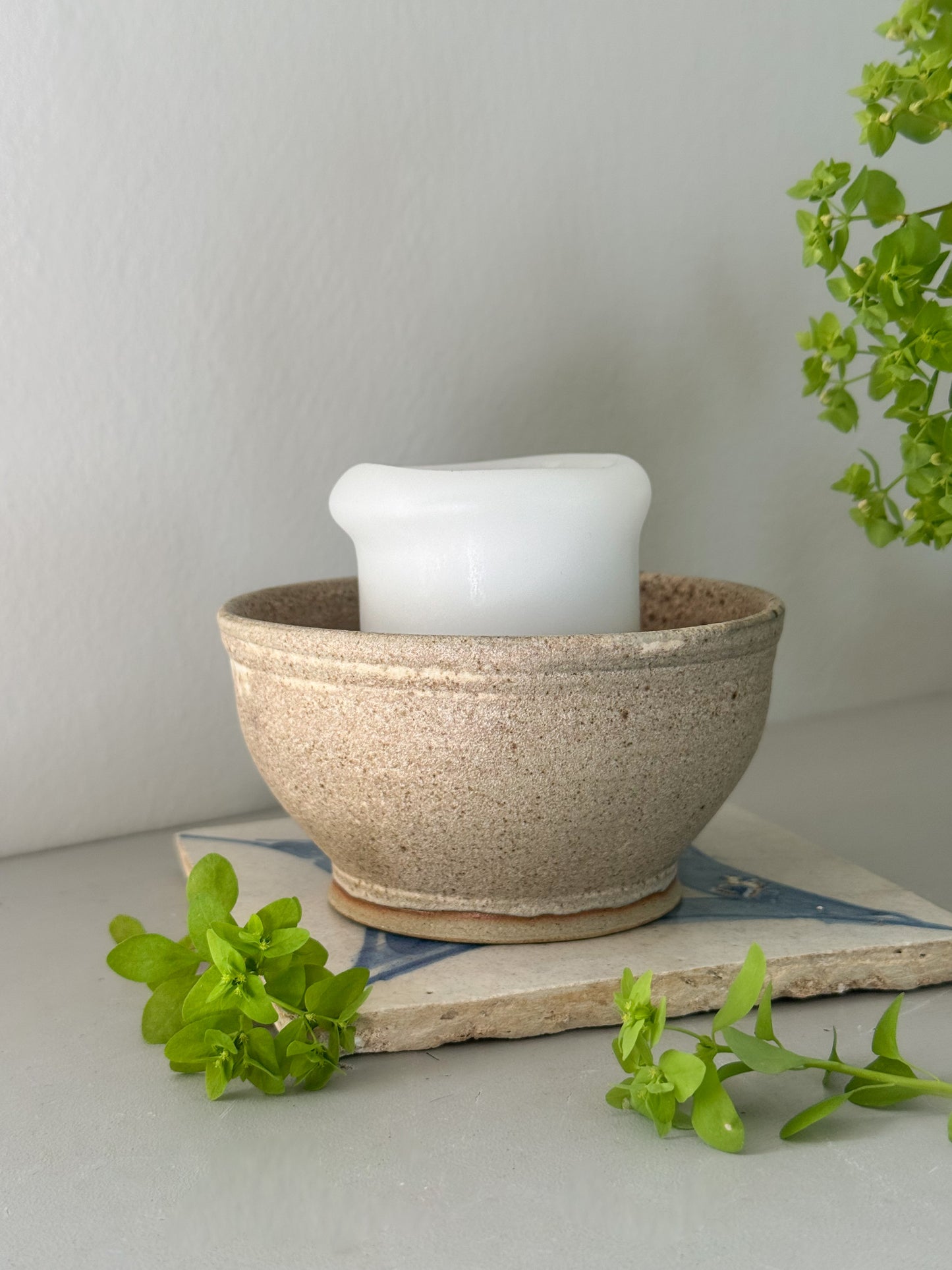 Vintage Salt Glaze Studio Pottery Bowl - Speckled Grey, Cream & Oat