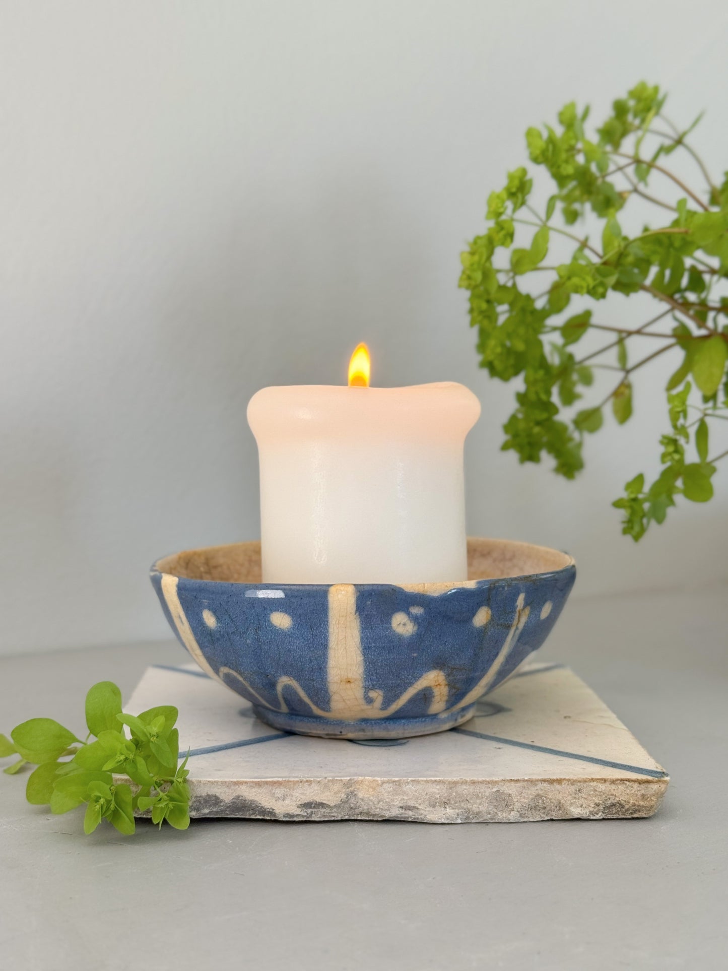 Antique Blue & Cream English Slipware Bowl