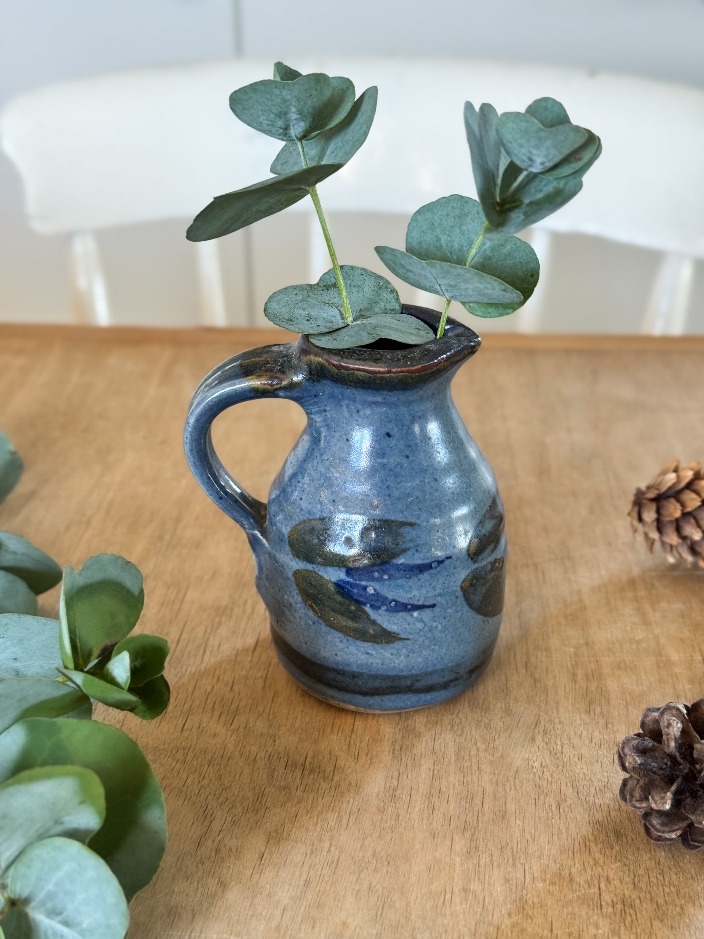 Vintage Blue Studio Pottery Vinegar Jug - Signed “PC”