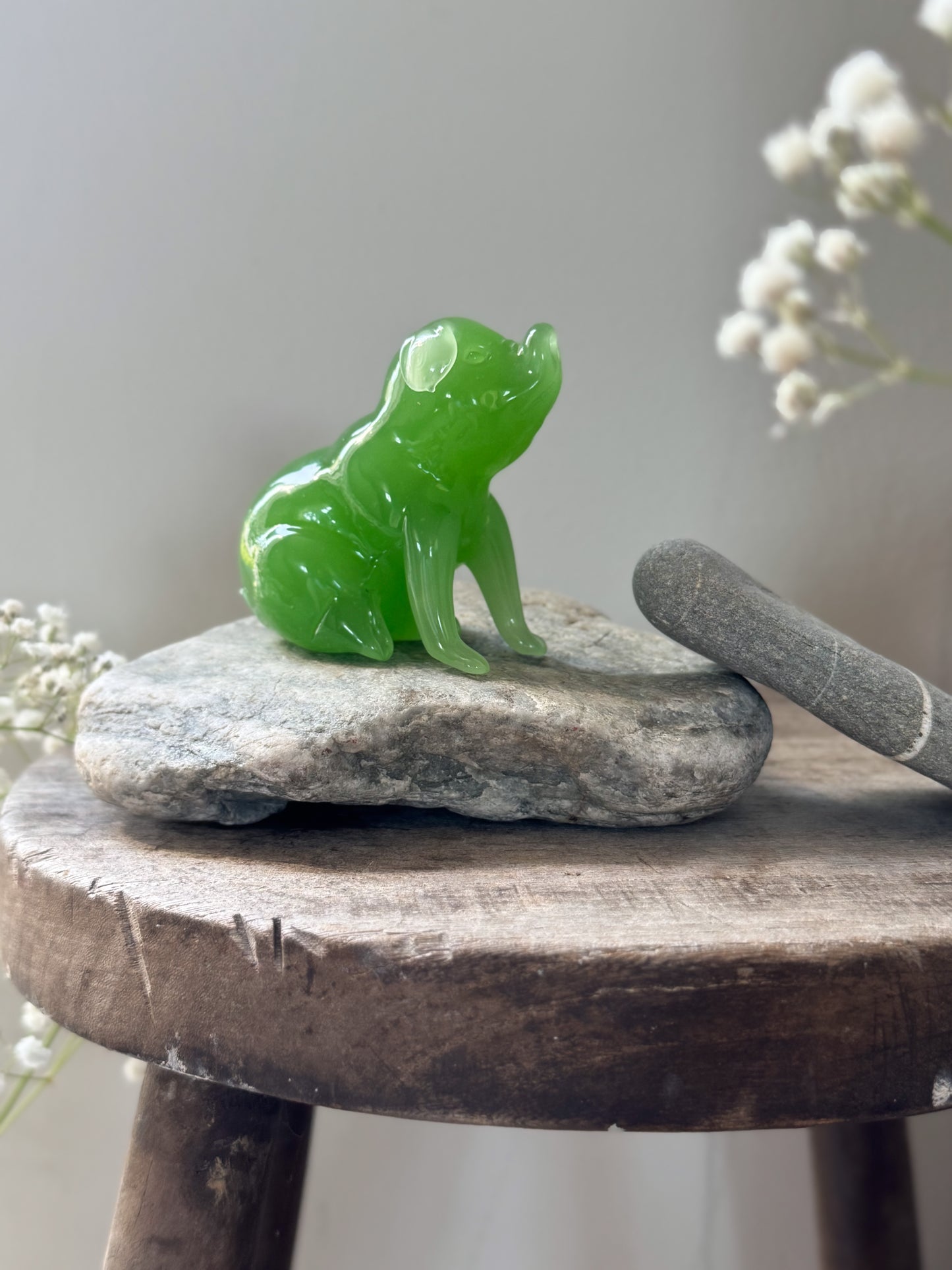 Vintage Hand-Carved Aventurine Pig Sculpture