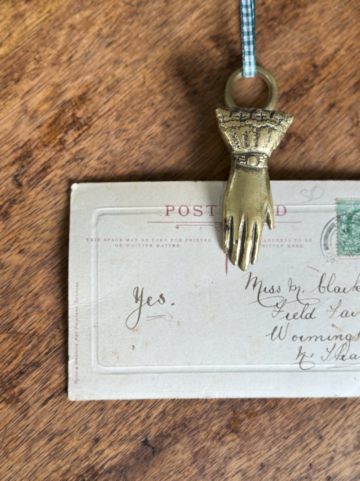 Vintage Unusual Solid Brass Hand Shaped Letter Clip