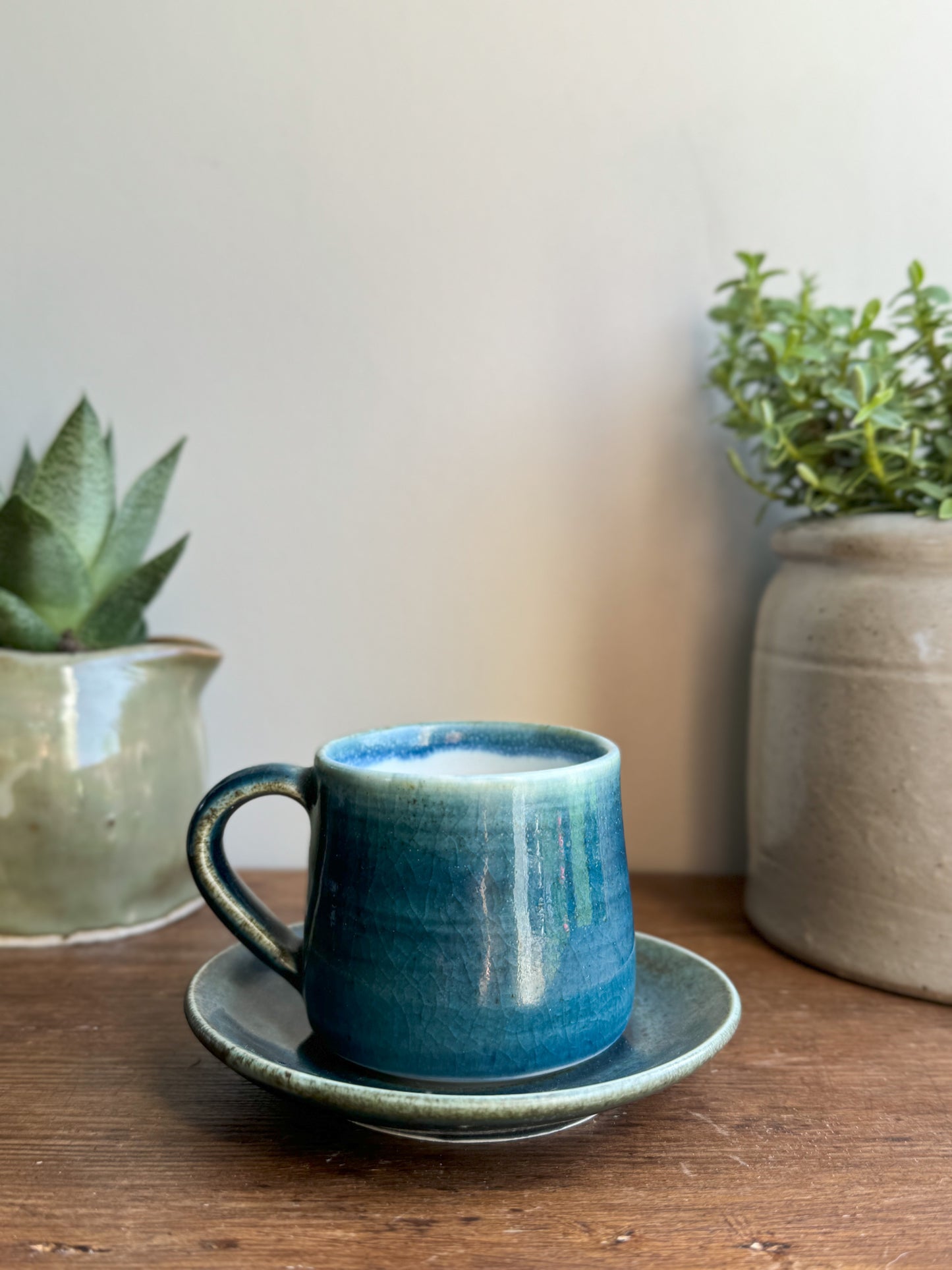 Blue Studio Pottery Espresso Cup & Saucer