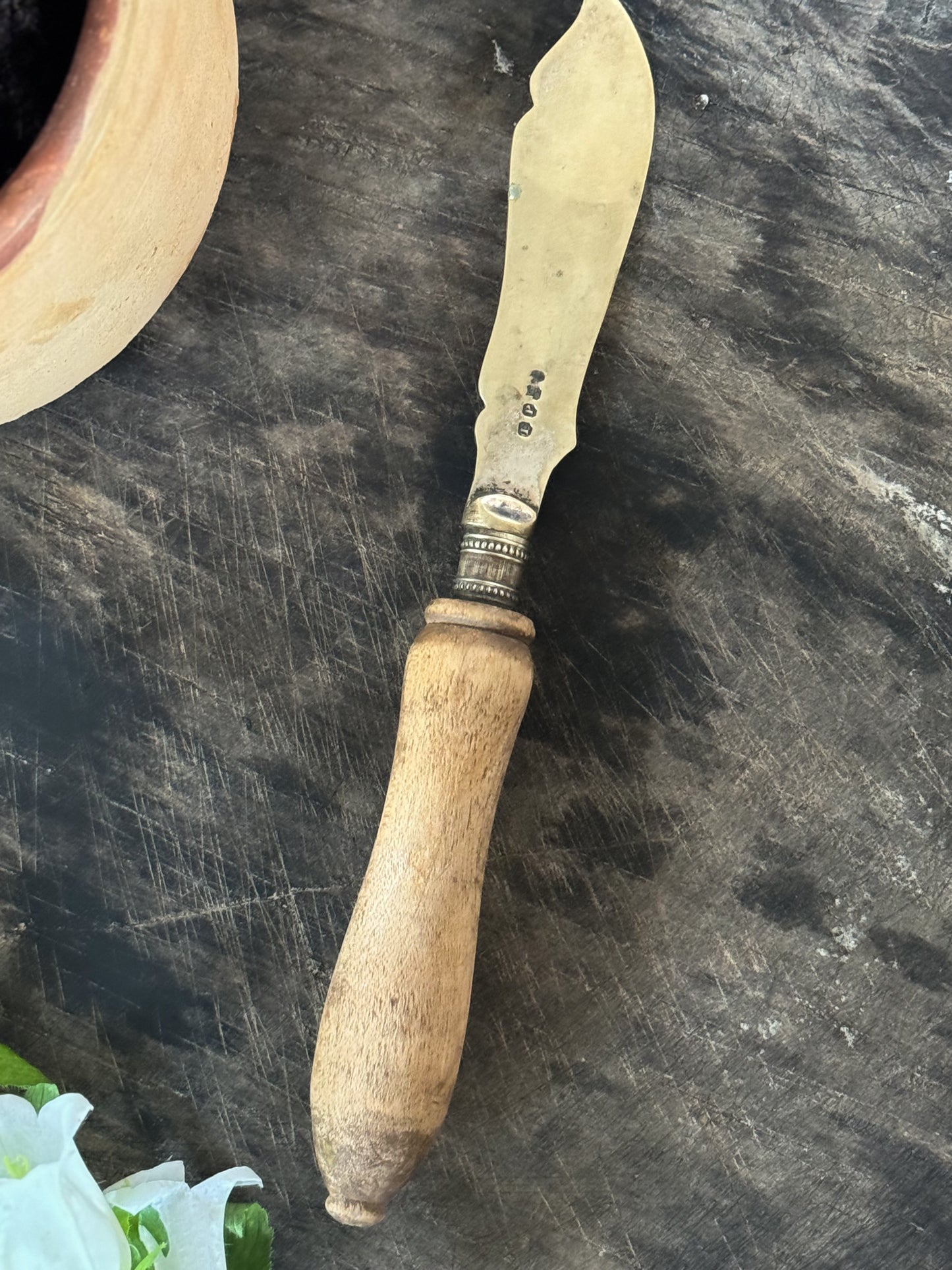 Antique Victorian Silver Plates Hand-Carved Floral Butter Knife