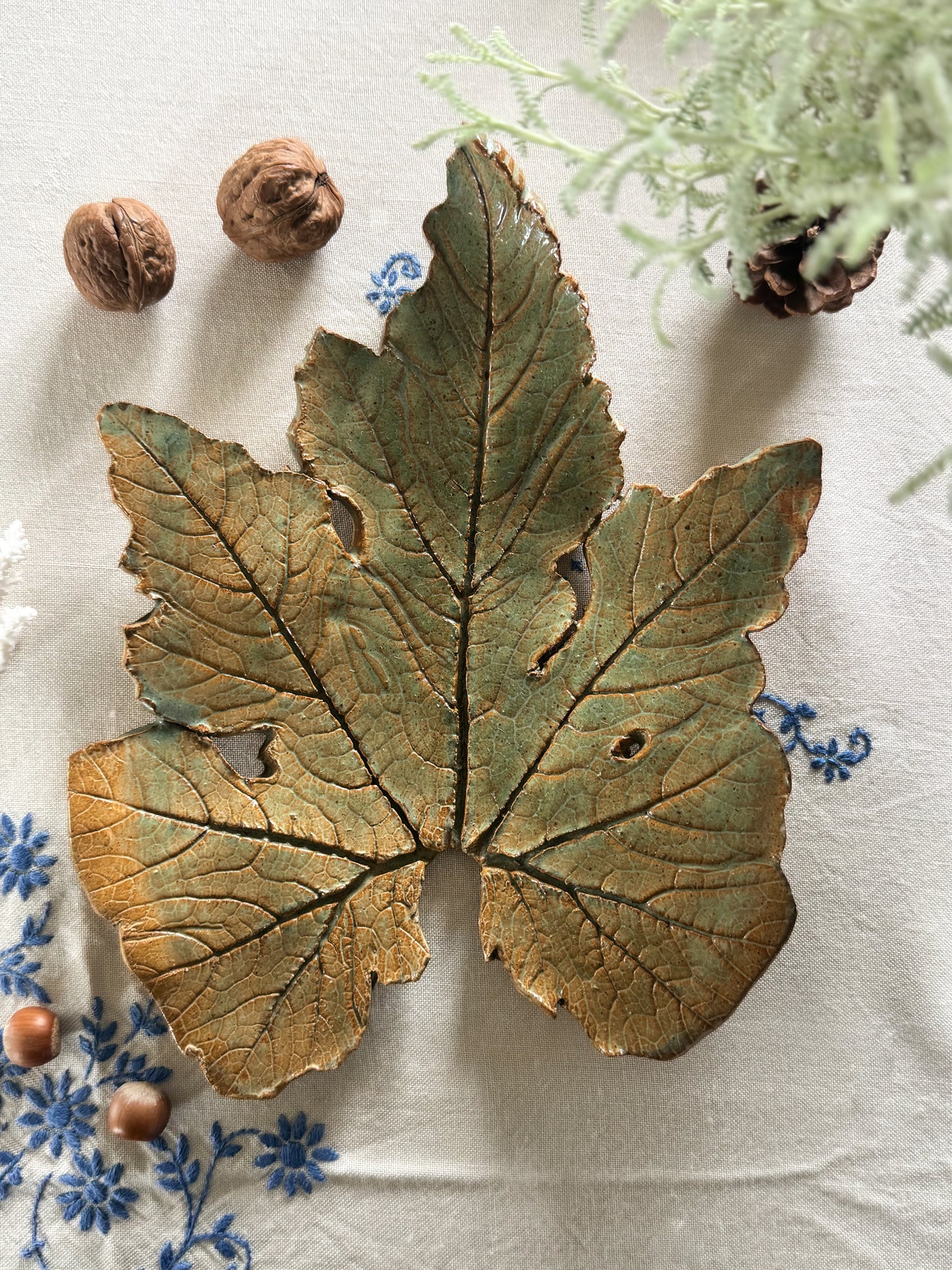 Vintage Large Studio Pottery Leaf Dish