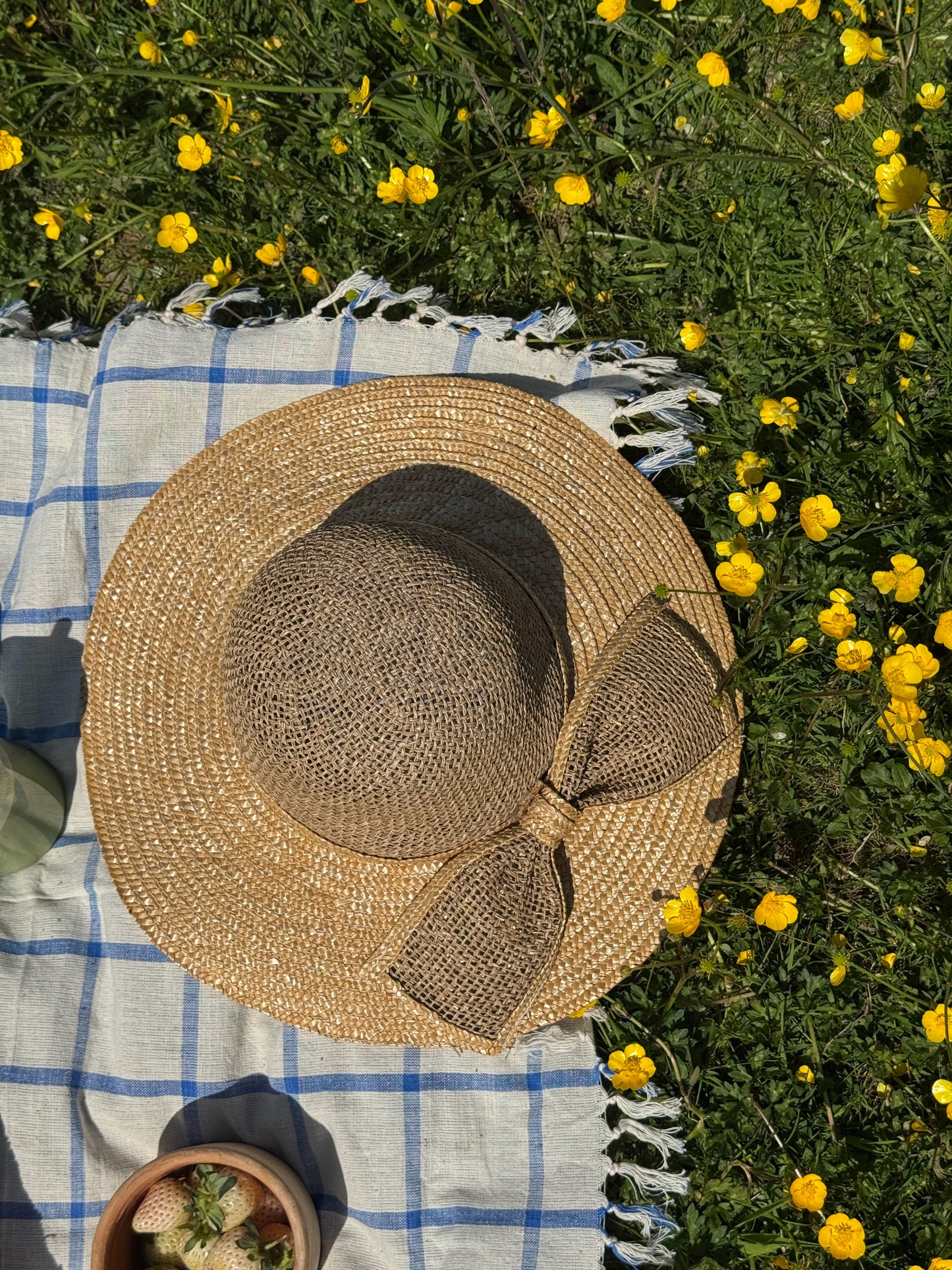 Vintage Wicker Sun Hat with Bow Detail