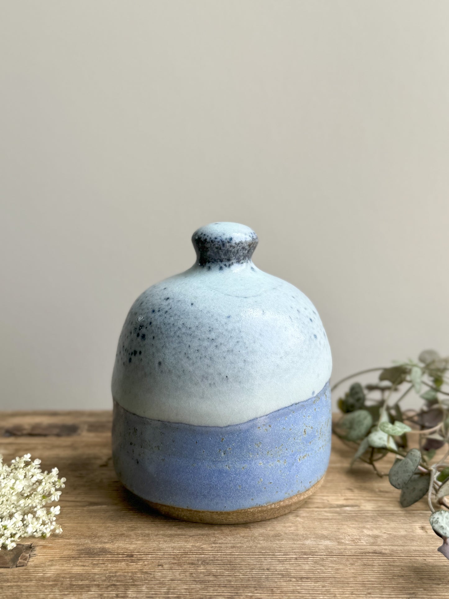 Studio Pottery Two Tone Blue Glazed Salt Pig