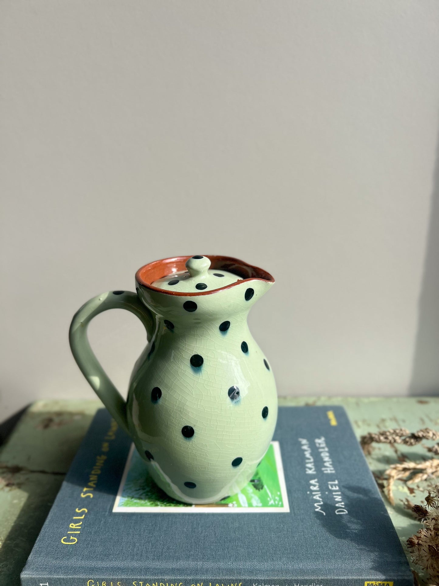 Vintage Babbacombe Torquay Glazed Mint Green Polka Dot Jug