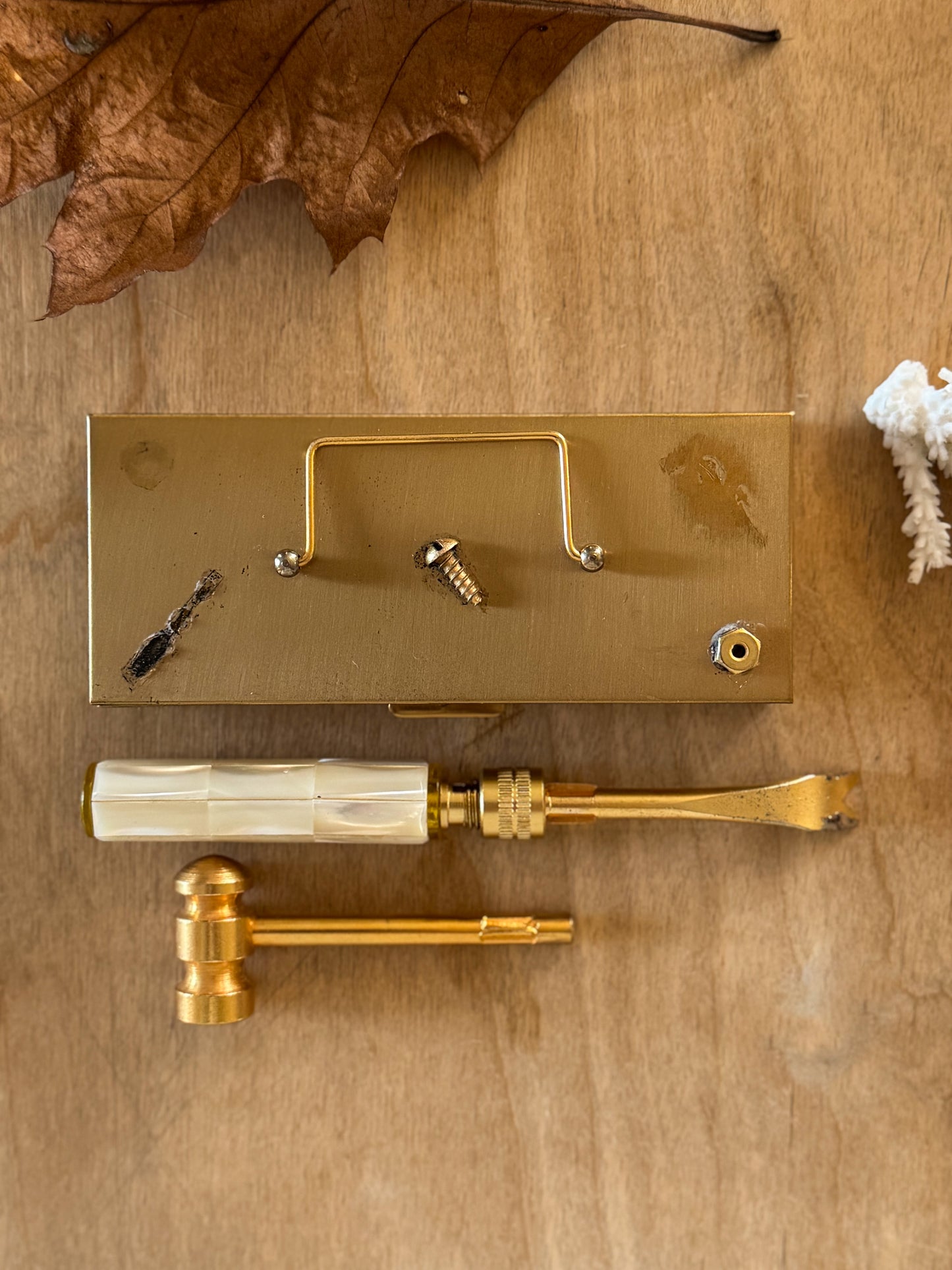 Vintage Mother of Pearl & Brass Multi-Tool Set by Schildkraut