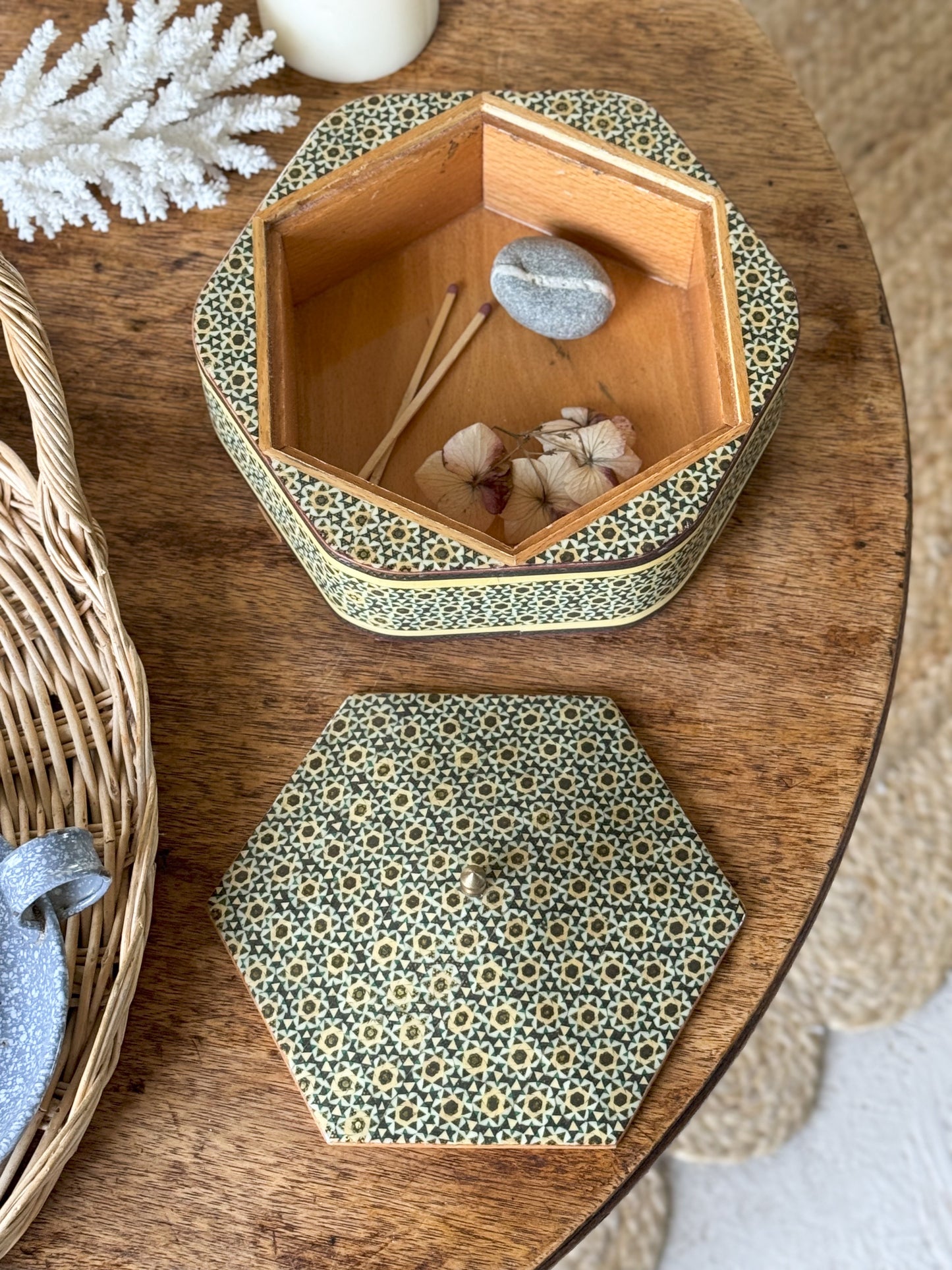 Vintage Khatamkari Persian Marquetry Wooden Box • Floral Design