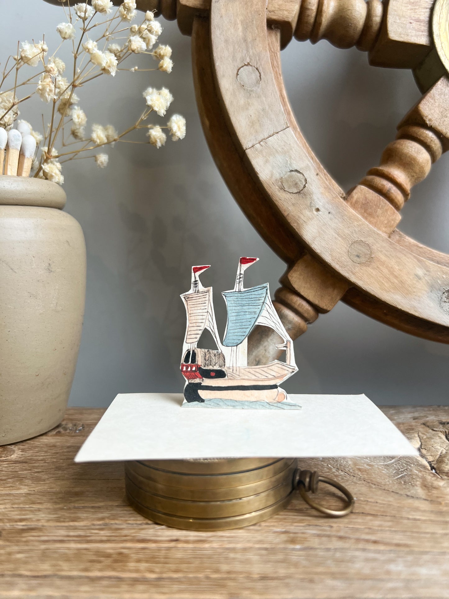 Vintage 1940s Hand-Painted Watercolour Miniature Paper Ships