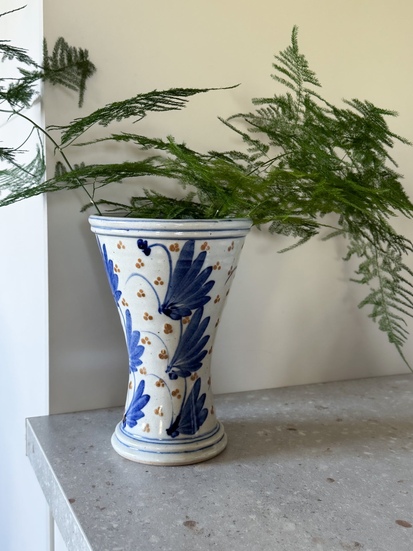 Vintage Large Blue & White Studio Pottery Vase