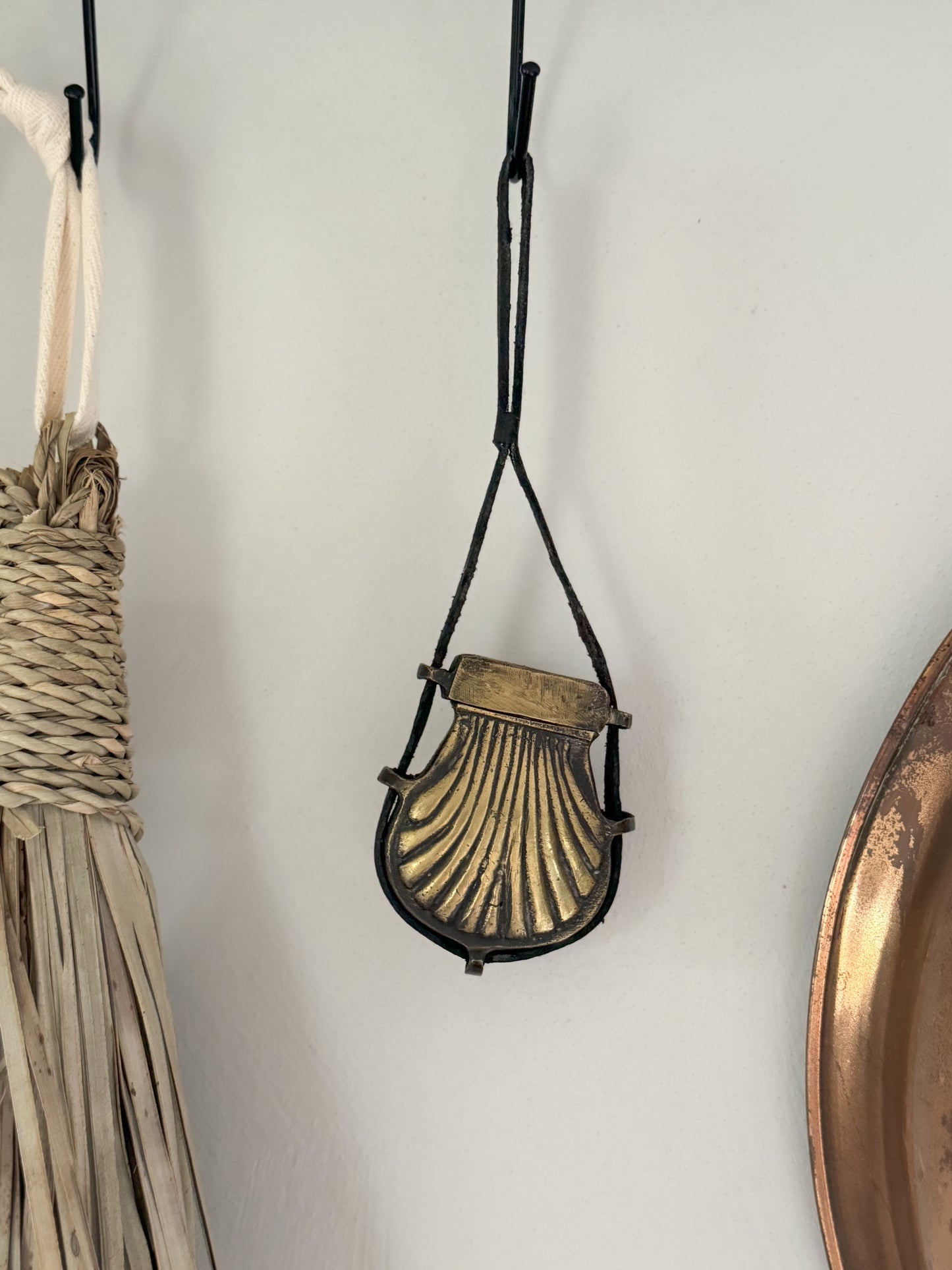 Antique 19th Century Brass Shell Shaped Ottoman Pouch | Cartridge Holder with Leather Strap