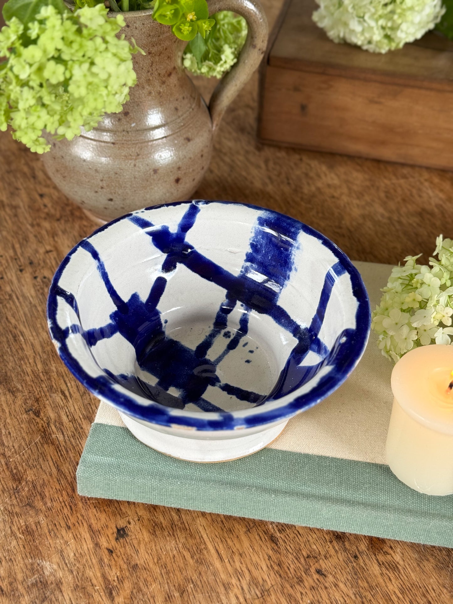 Vintage Handmade Studio Pottery Bowl with Cobalt Brushwork – Signed