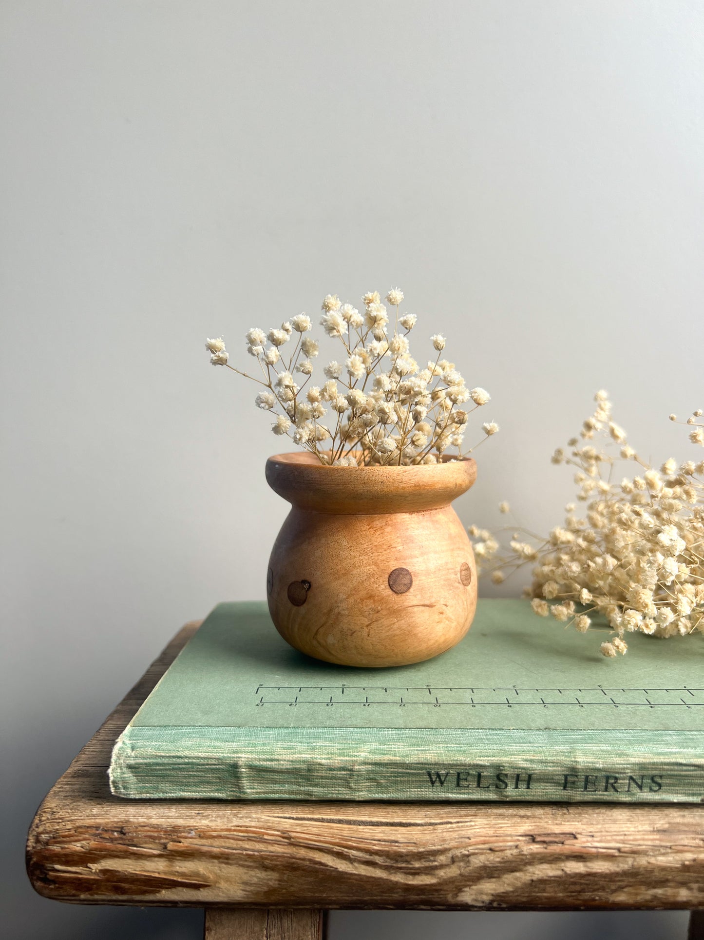Hand-Turned Small Wooden Polka Dot Vase
