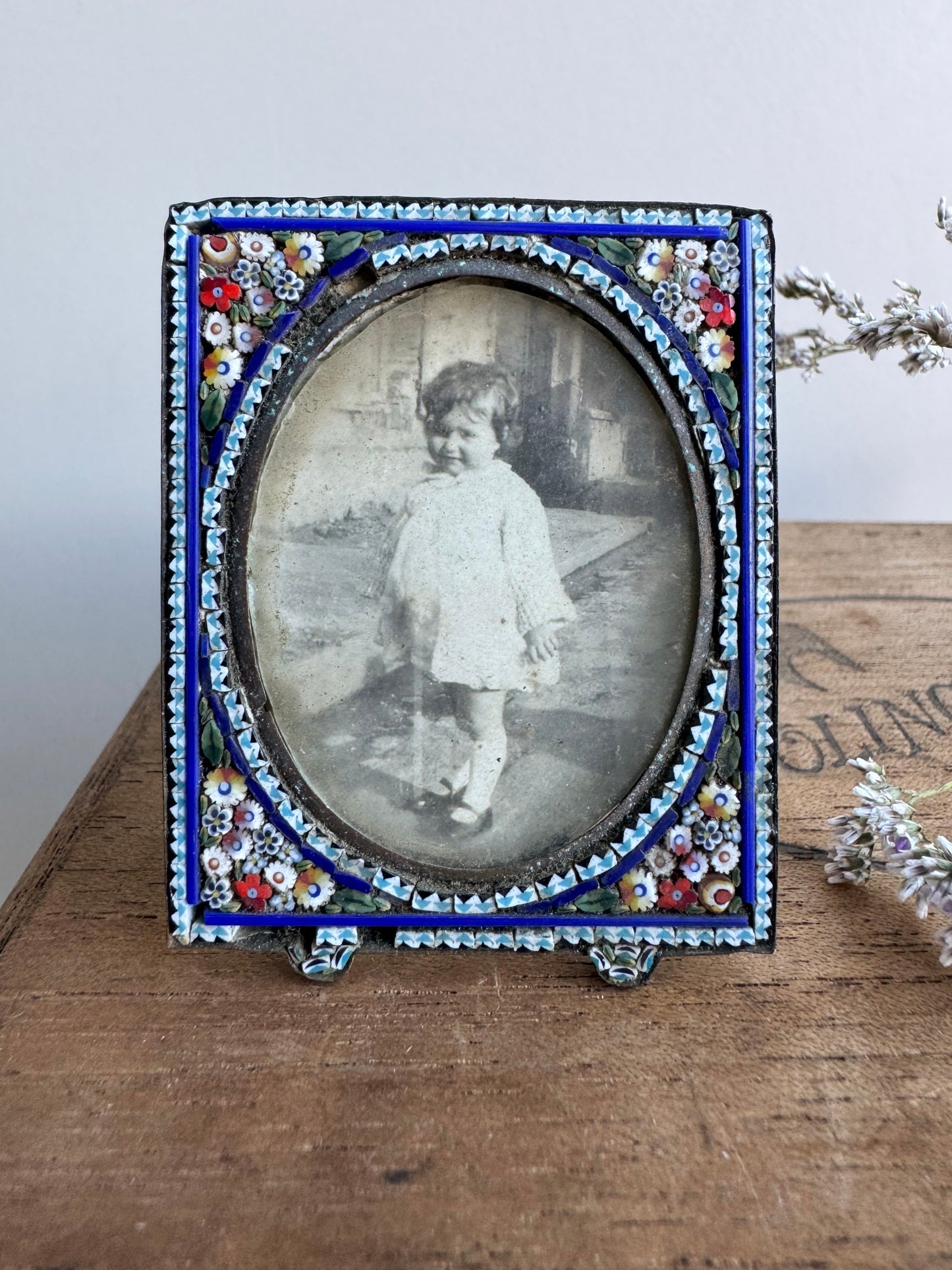Antique Handmade Italian Micro Mosaic Miniature Photo Frame
