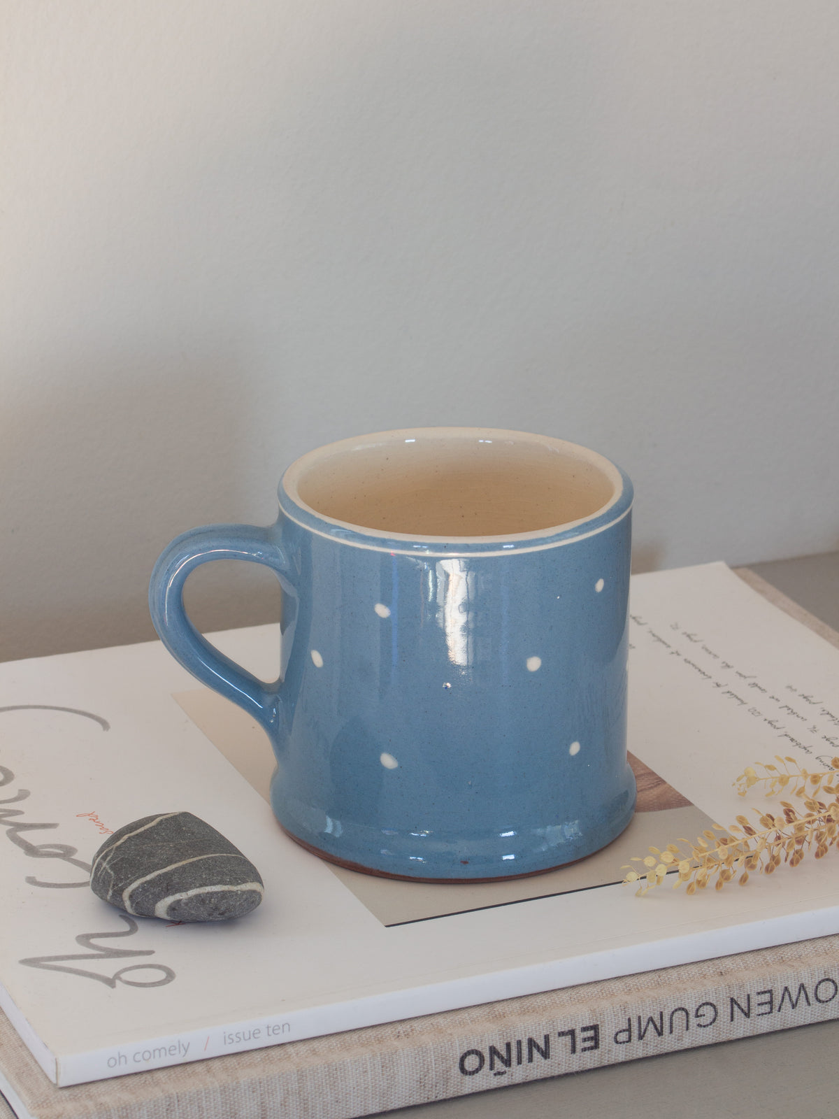 Vintage Studio Pottery Blue Polka Dot Chicken Mug