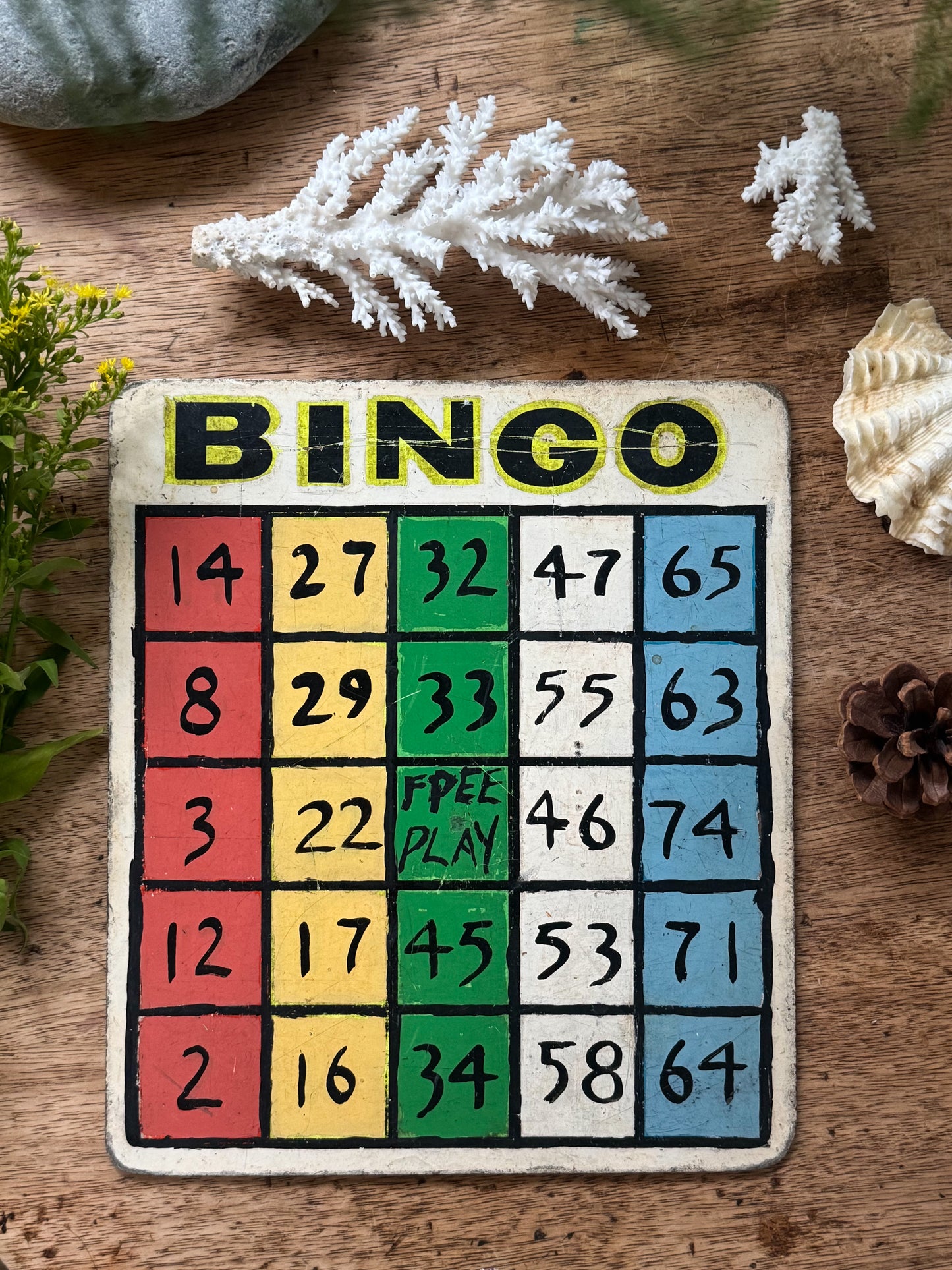 Vintage Hand-Painted Wooden Bingo Boards (5 Available, Sold Separately)