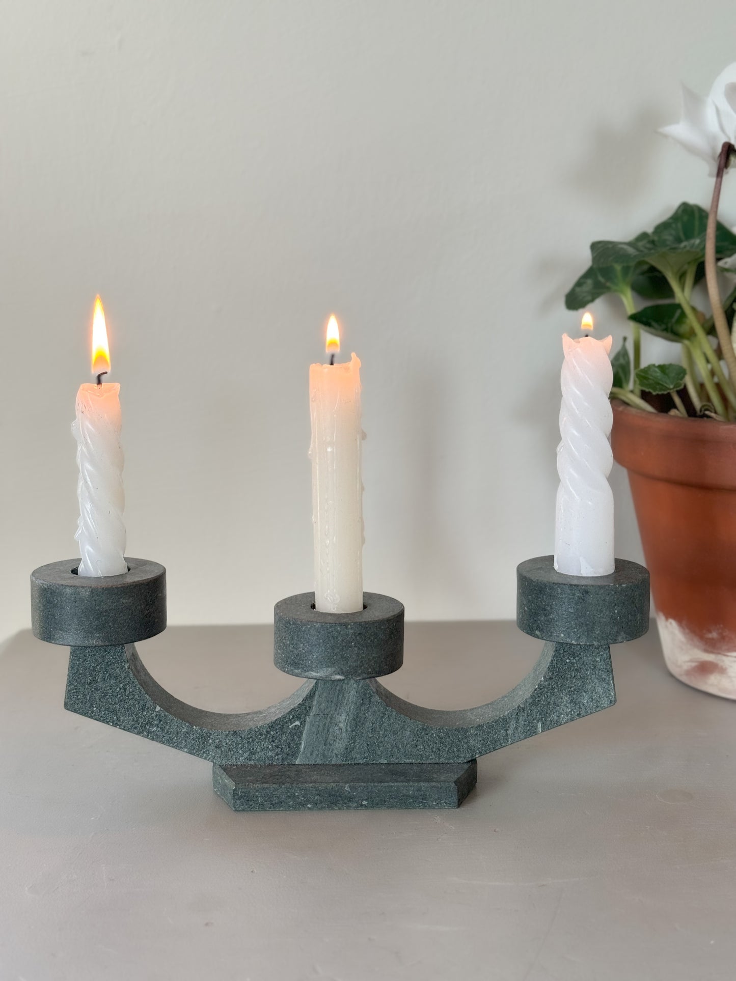 Vintage Handmade Penrhyn Slate Candelabra, North Wales, Bethesda