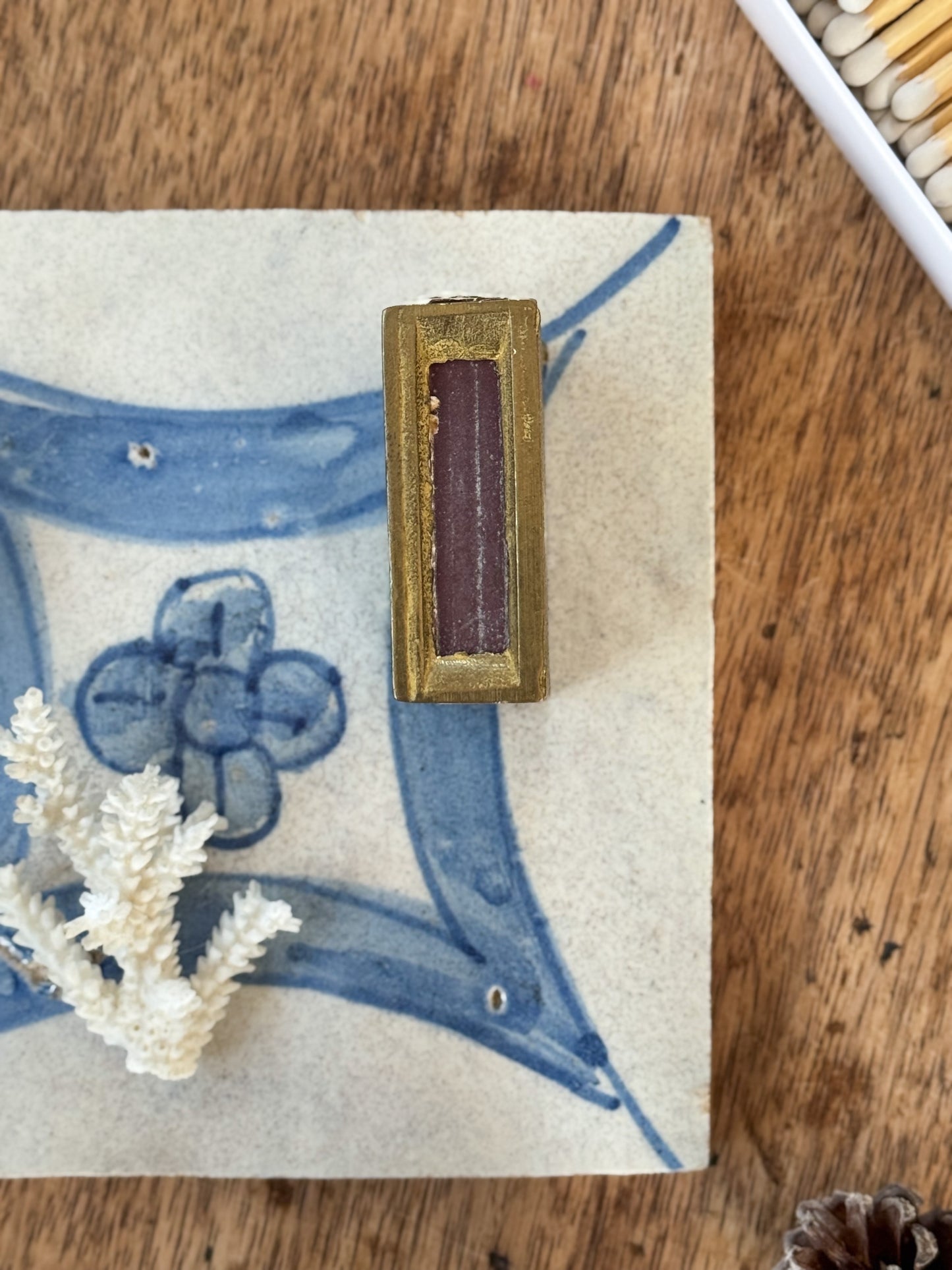 Vintage Brass & Enamel Horse Matchbox Cover (With Matches)