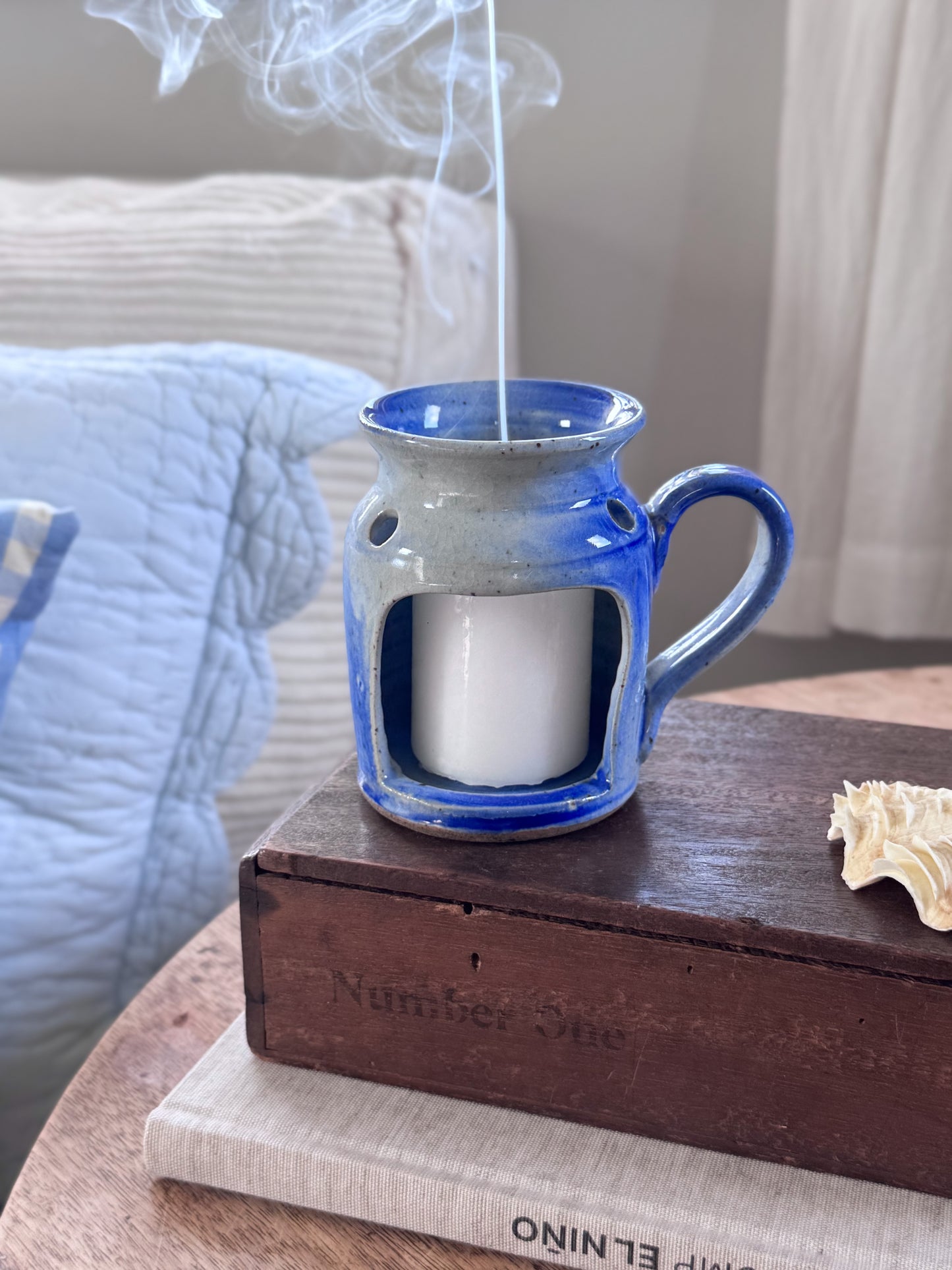 Vintage Studio Pottery Speckled Blue Lantern