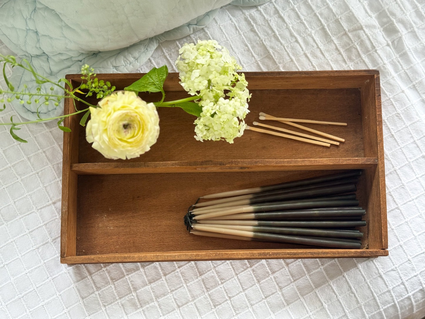 Vintage Handmade Wooden Sectional Trug • Handled Caddy