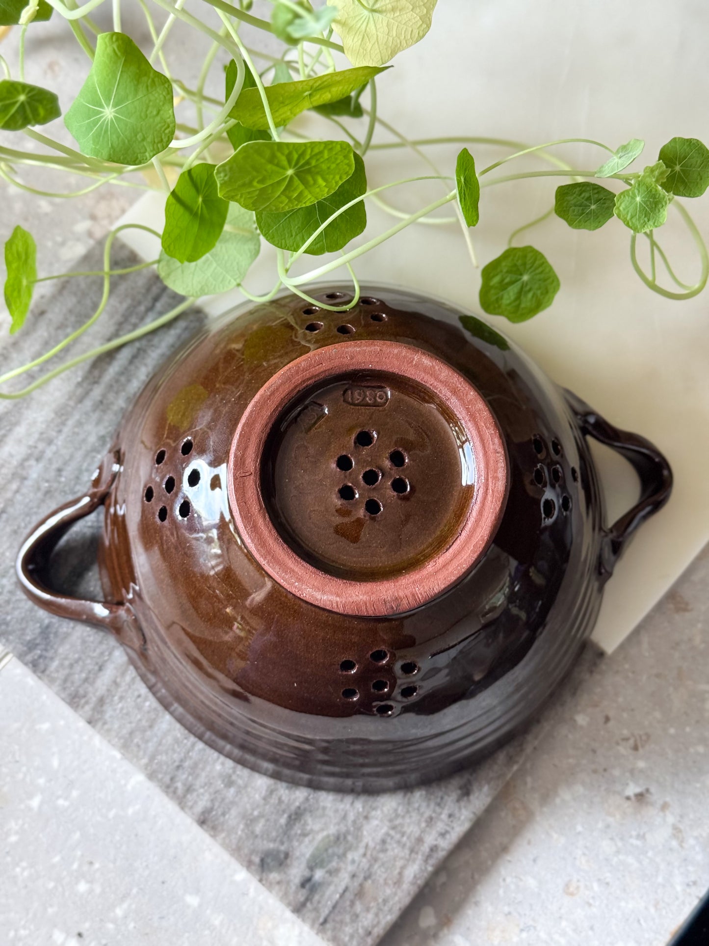 Vintage 1981 Studio Pottery Colander by Margaret Brook, Huddersfield, Yorkshire