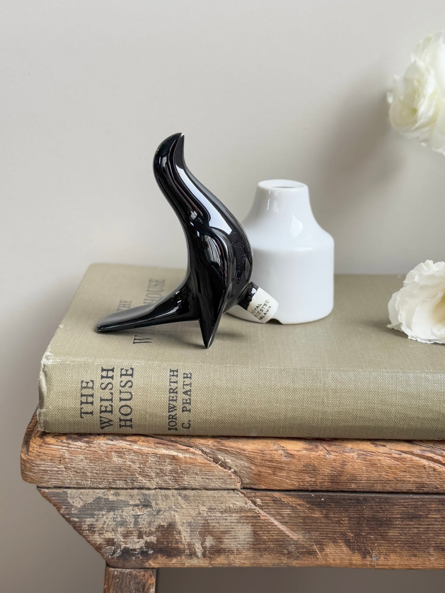 Vintage 1950s Royal Worcester Two Piece Black Bird Pie Funnel