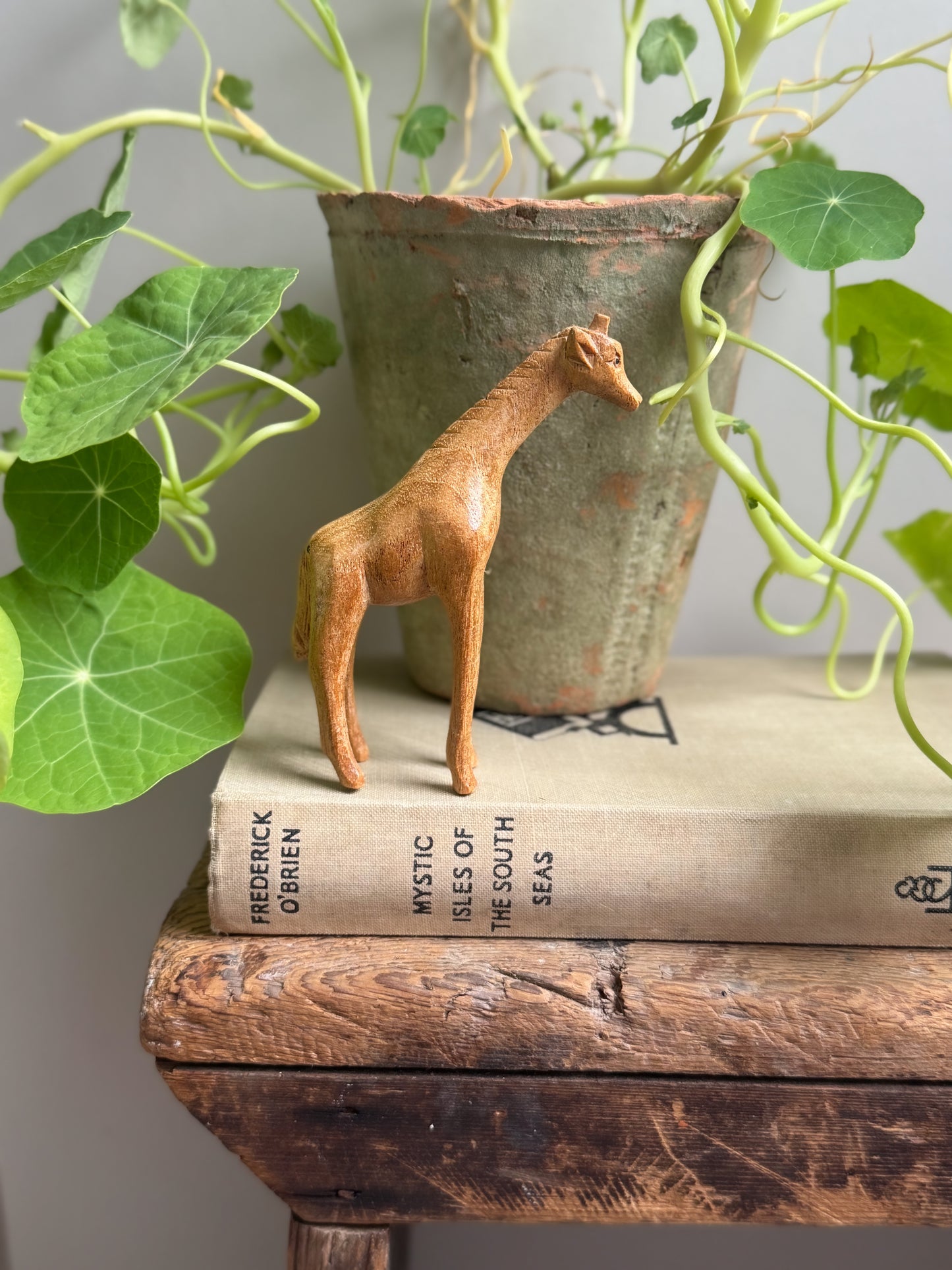 Hand-Carved Wooden Giraffe, Vintage Folk Art Figurine