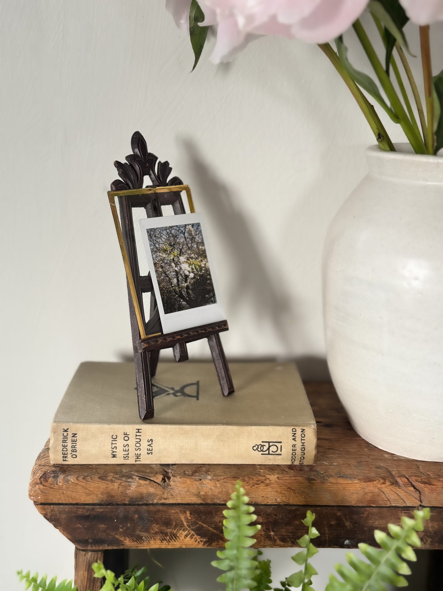 Antique Victorian/Edwardian Hand-Carved Tabletop Easel Photo Frame