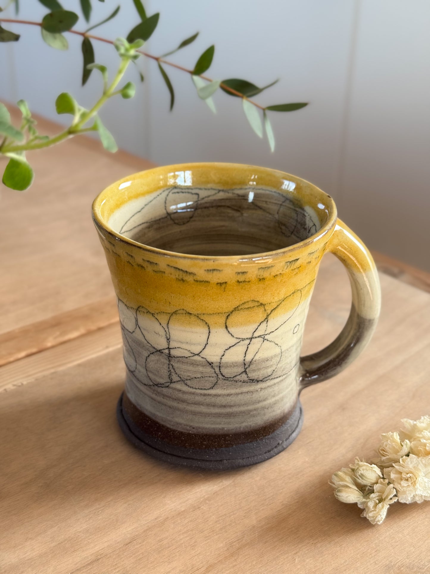 Large Studio Pottery Slipware Abstract Mug by Sheila Herring