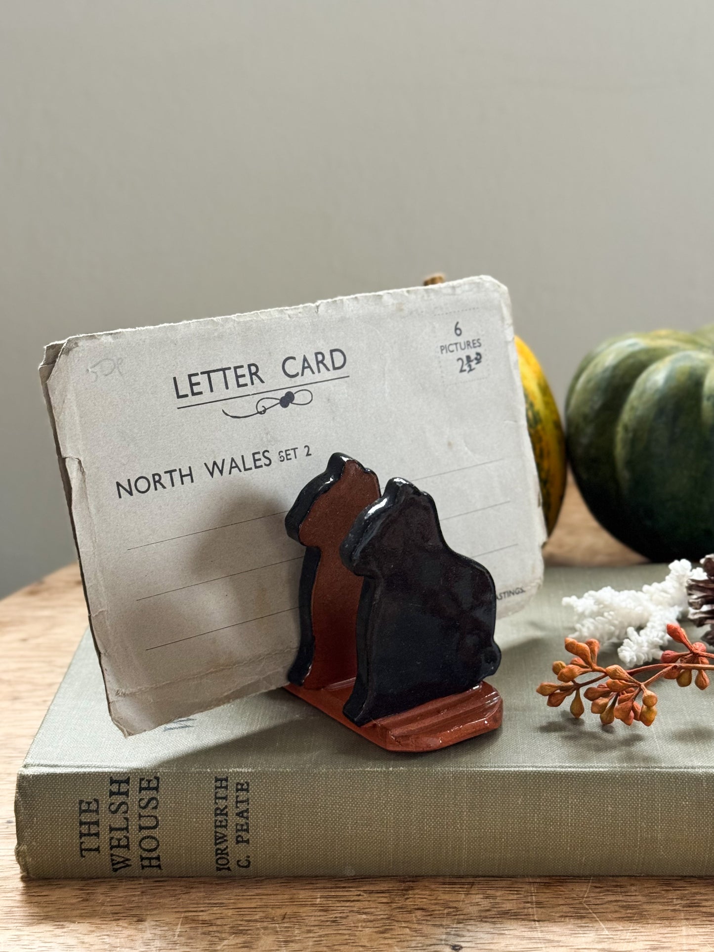 Vintage Studio Pottery Black Cats Letter Rack