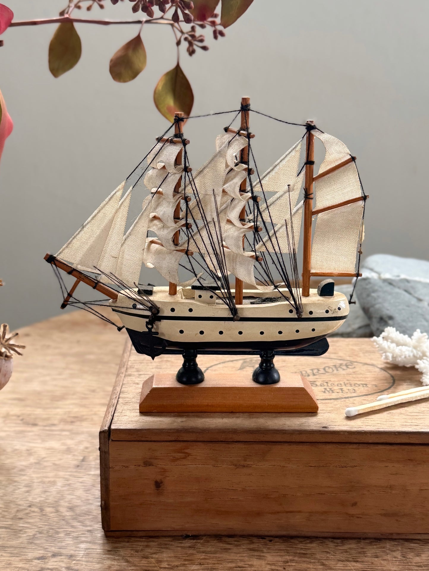 Vintage Handmade Wooden Model Ship