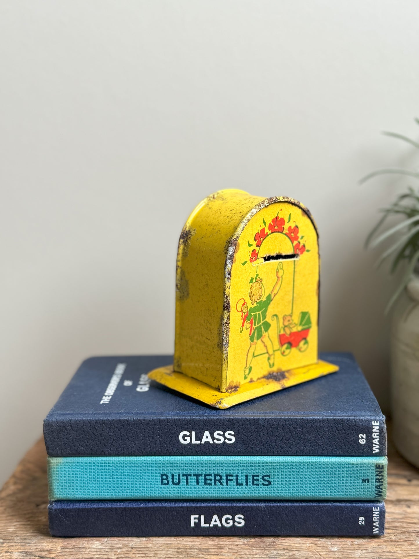 Vintage 1950s ‘Time is Money’ Decorative Money Box (yellow)